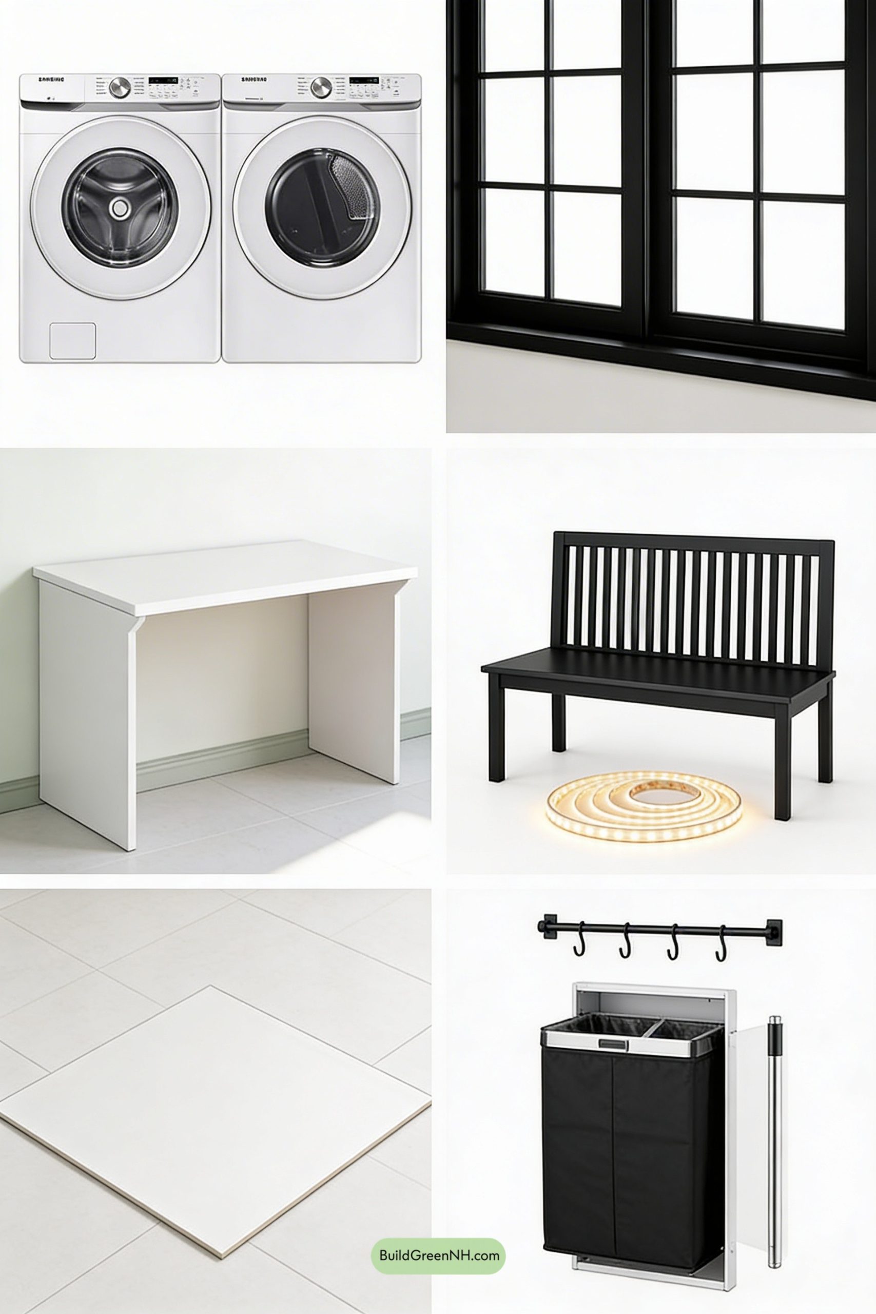 Moodboard for Matte-Black Mudroom Laundry with Clean Glow