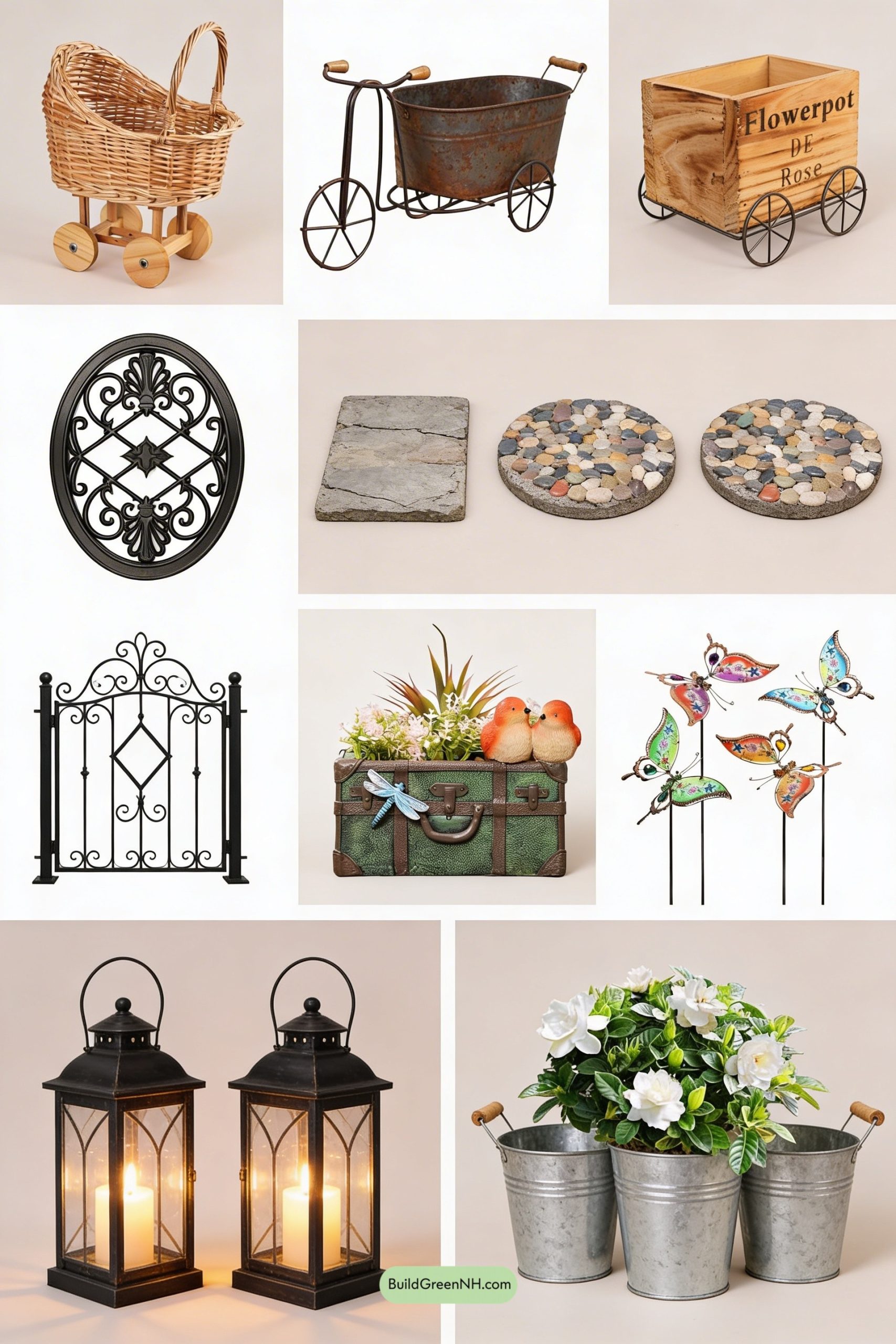 Moodboard for Pebble Path Through Vintage Garden Vignettes