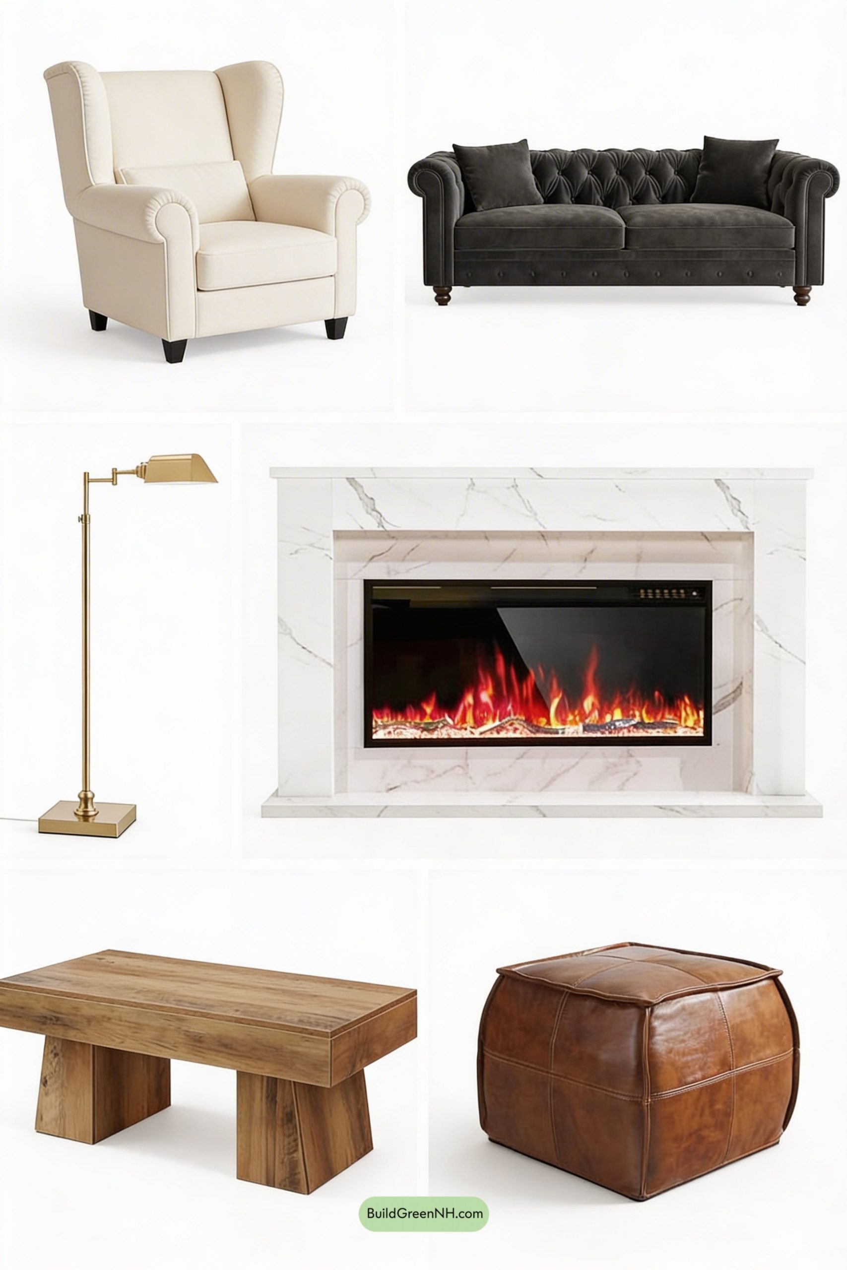 Moodboard for Firelit Library Lounge with Cozy Glam