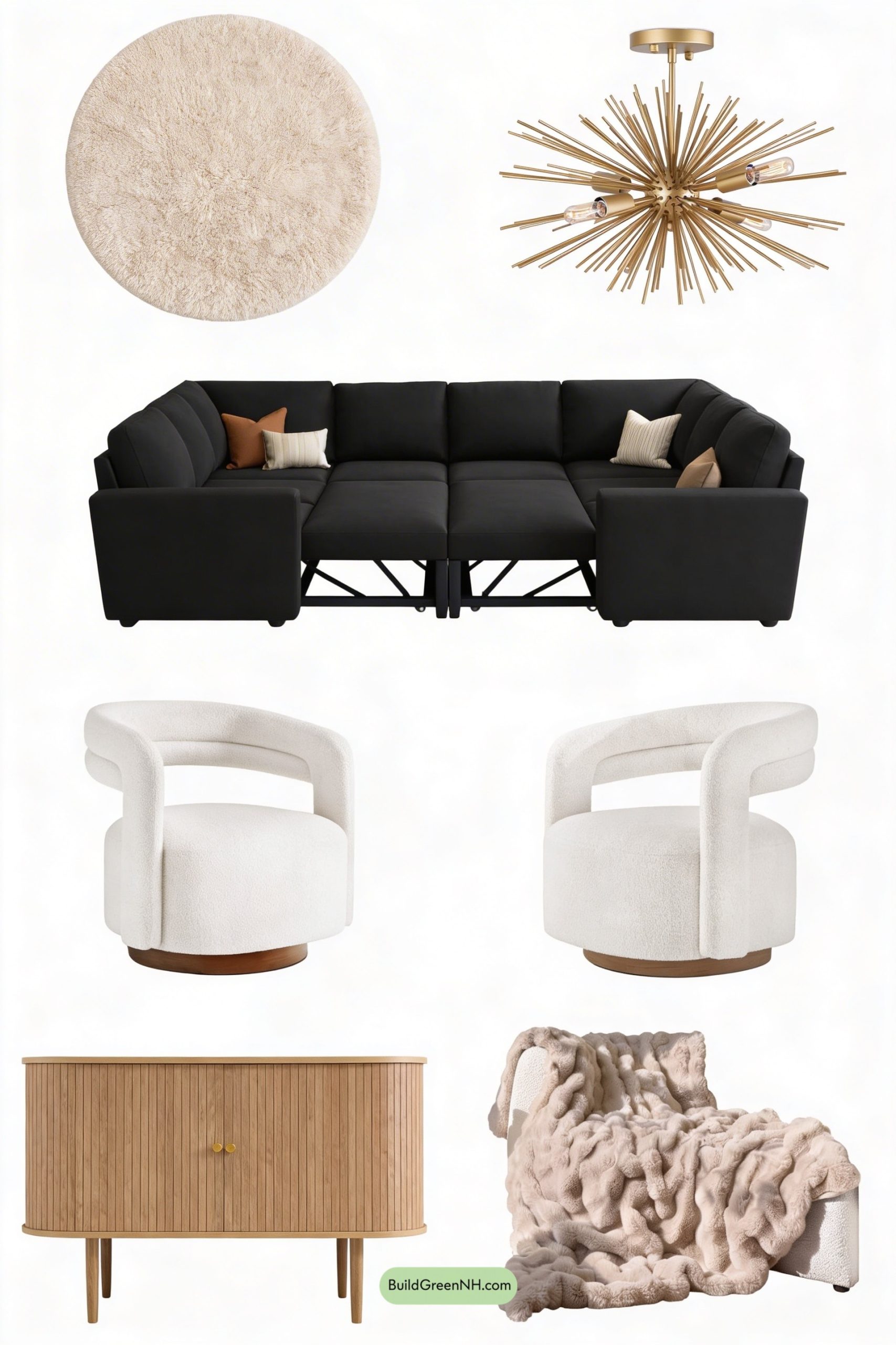 Moodboard for Cinematic Conversation Pit in Warm Plaster