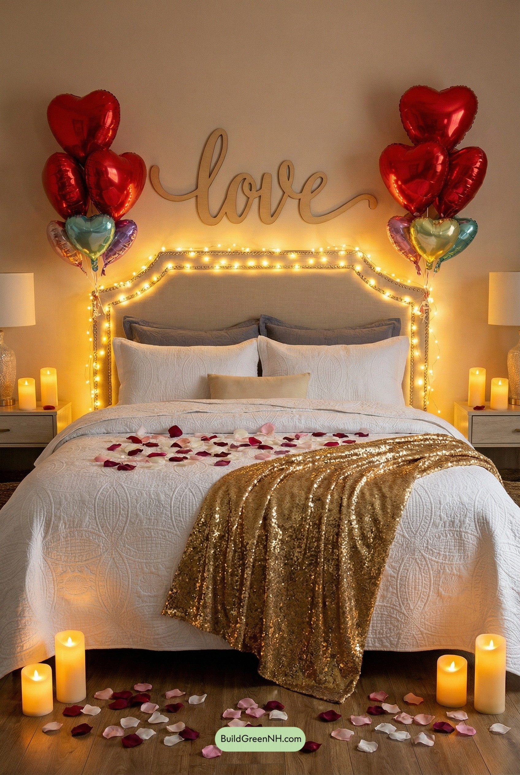 Fairy-Lit Headboard With Heart Balloons