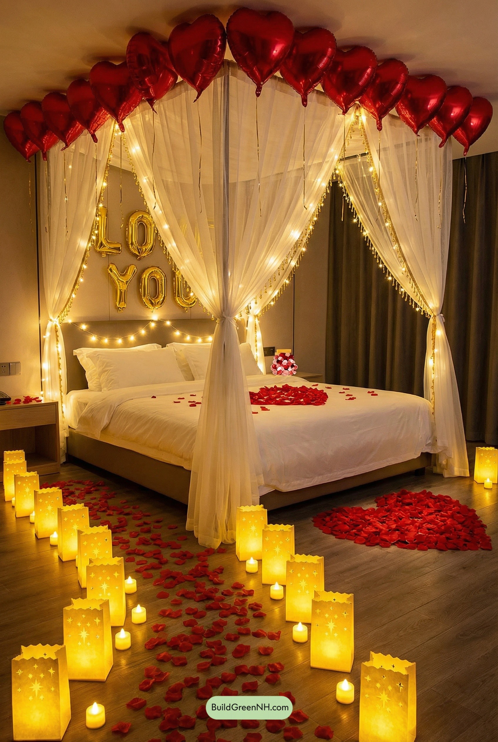 Candlelit Heart Canopy Bedroom Glow