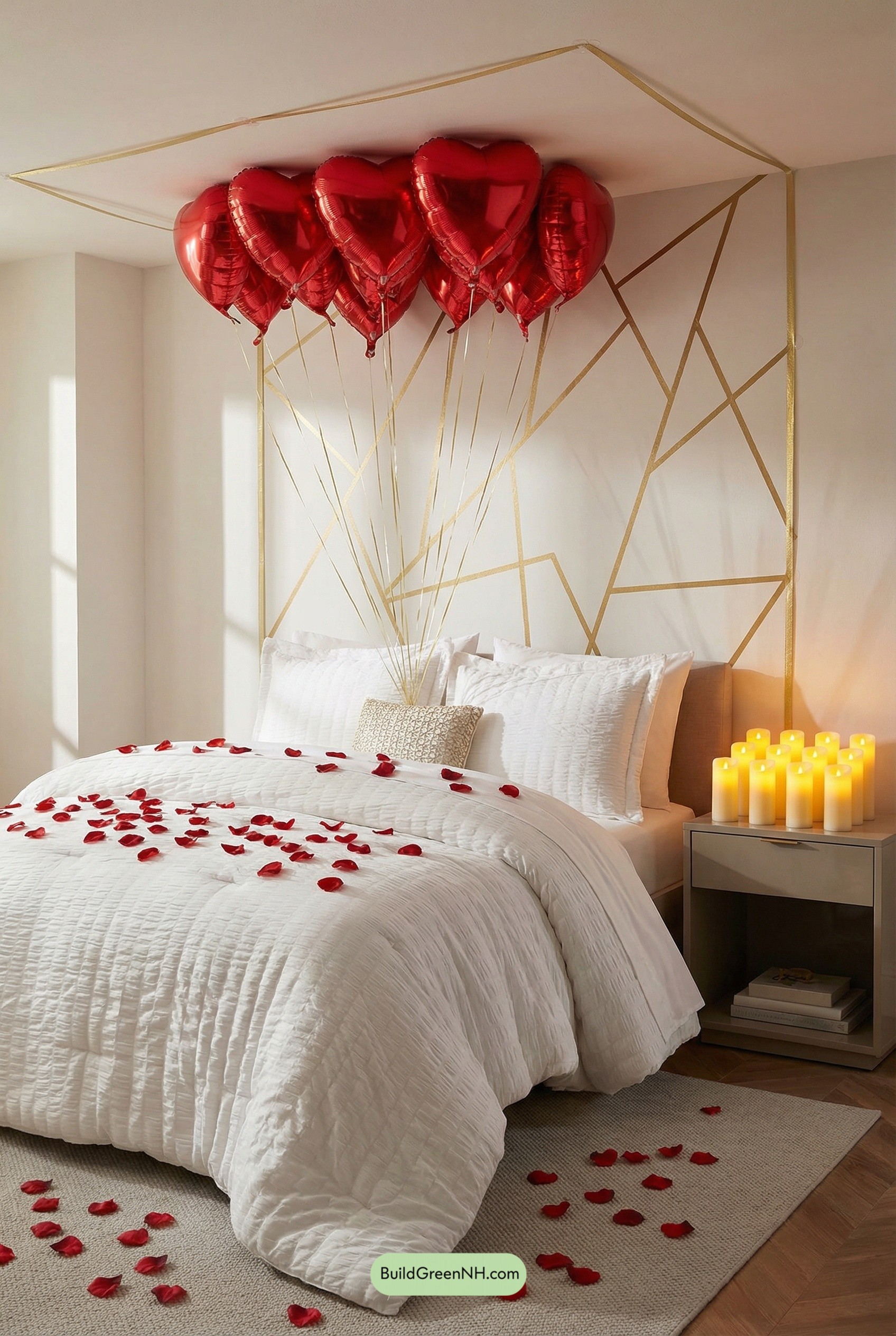 Gold Lines, Heart Balloons, Candlelit Calm