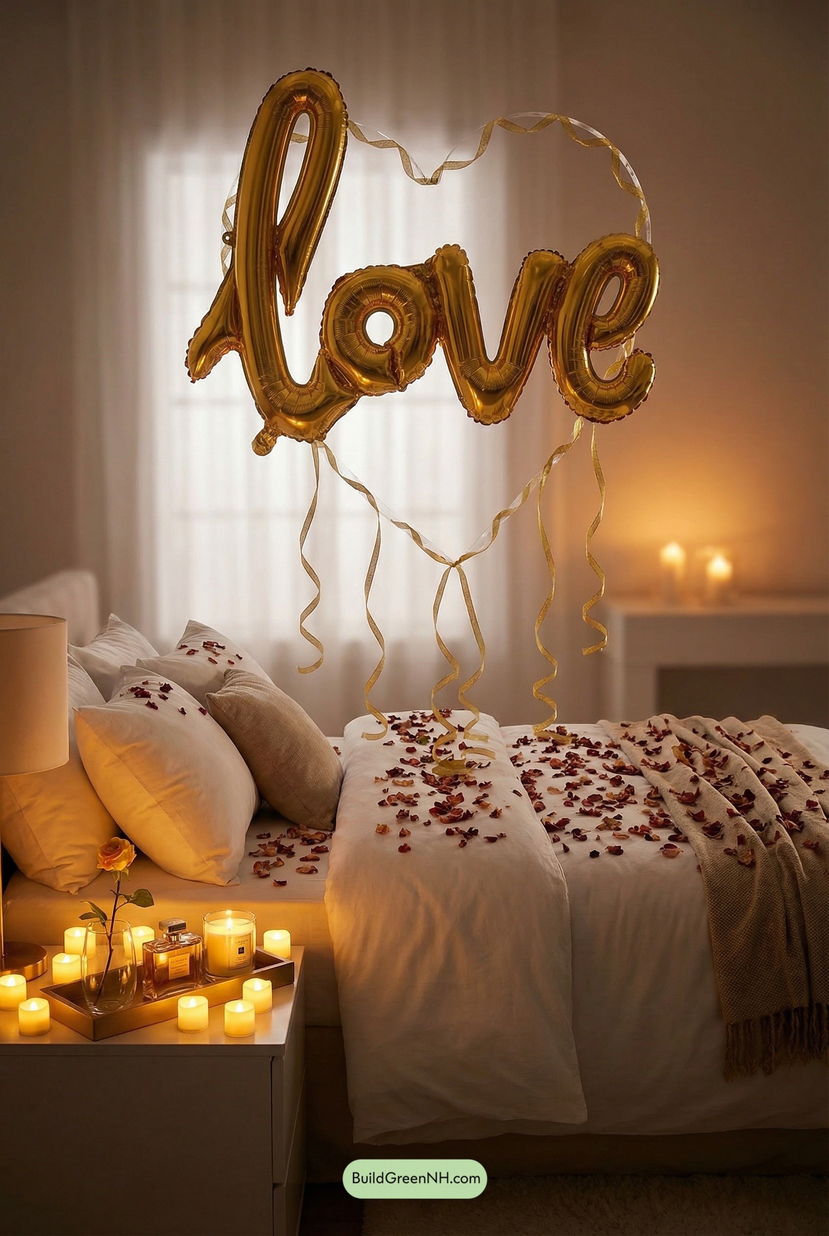 Gold Love Balloon Bedscape Glow