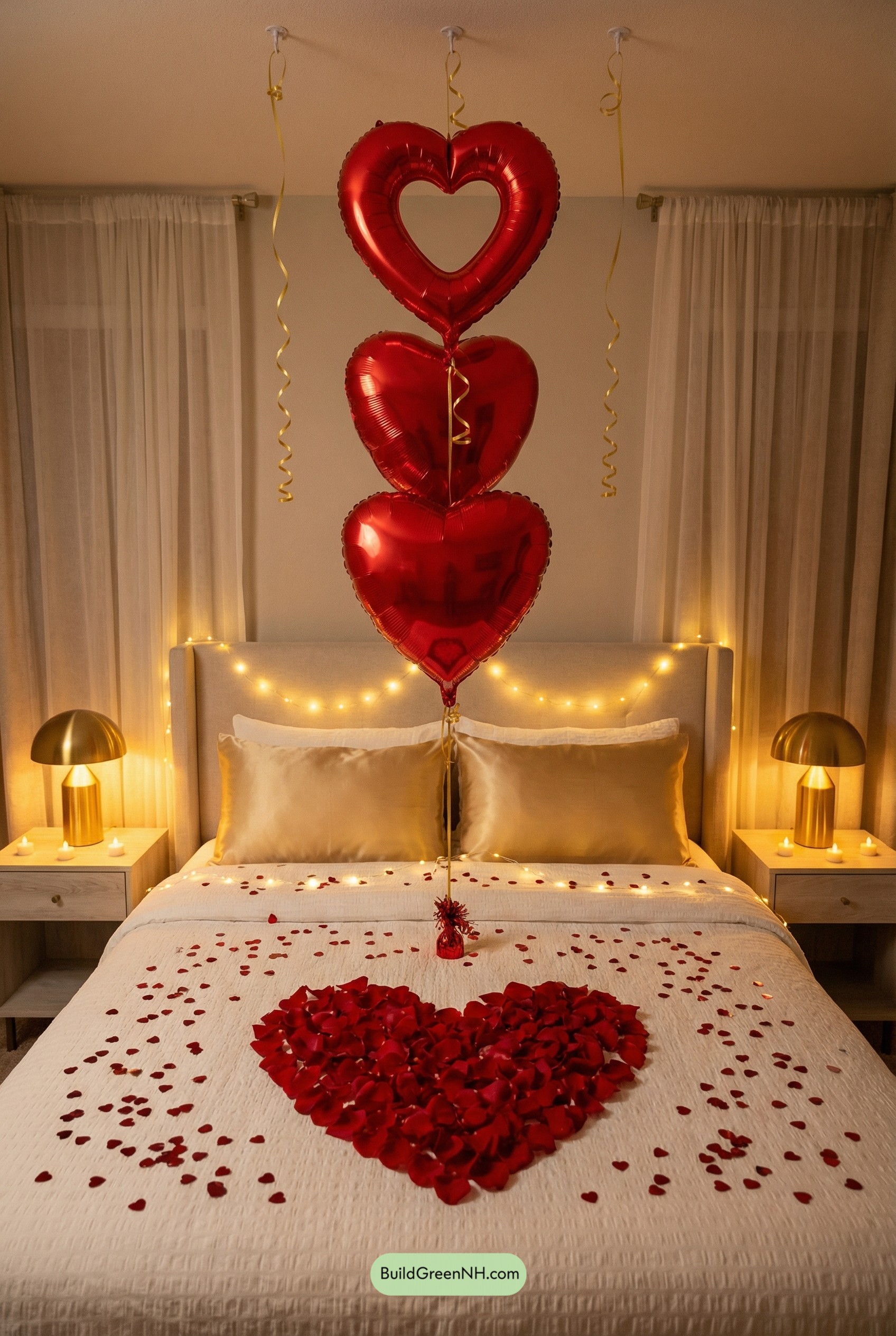 Triple Heart Balloons, Soft Golden Glow