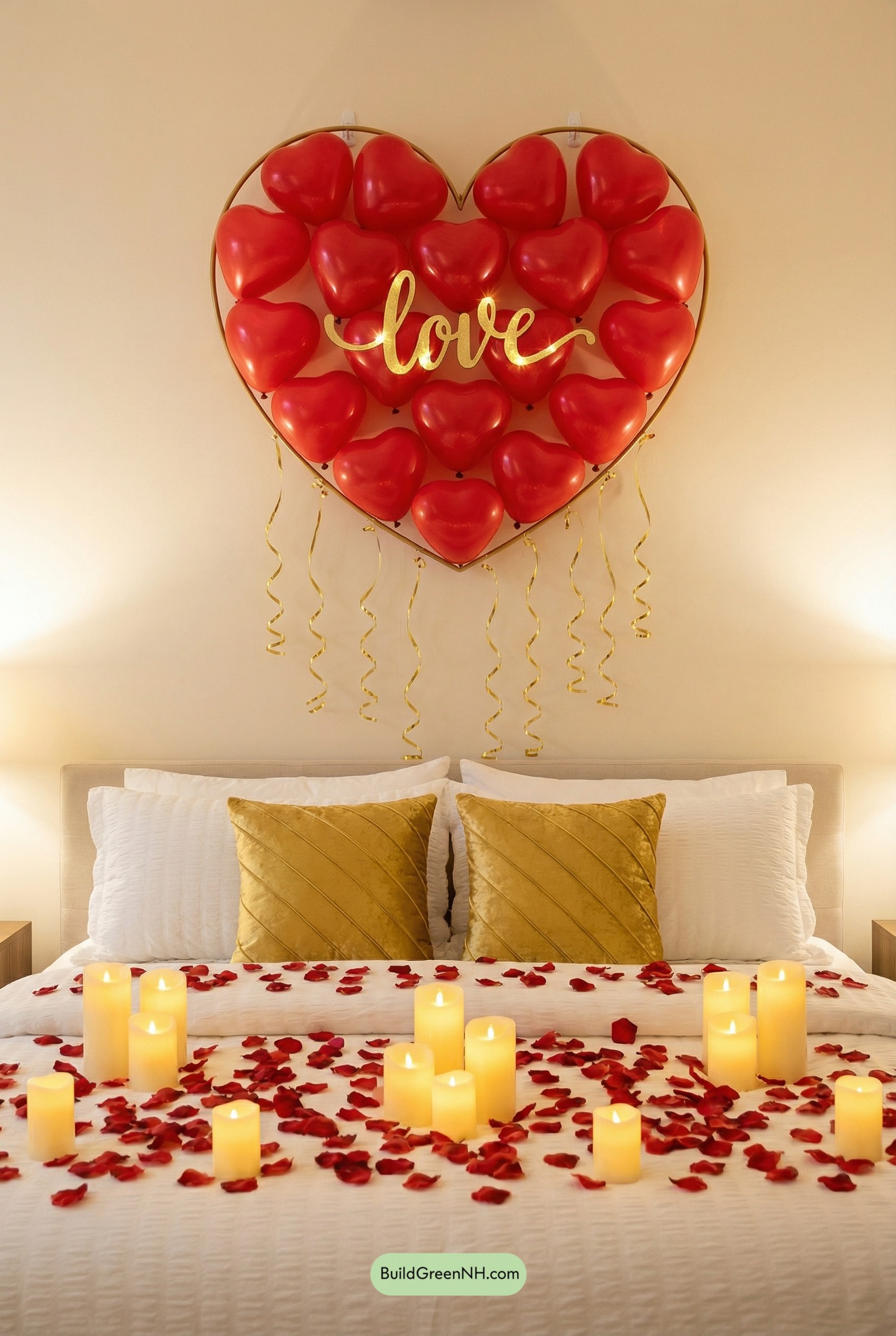 Heart Balloon Wall, Candlelit Petal Bed