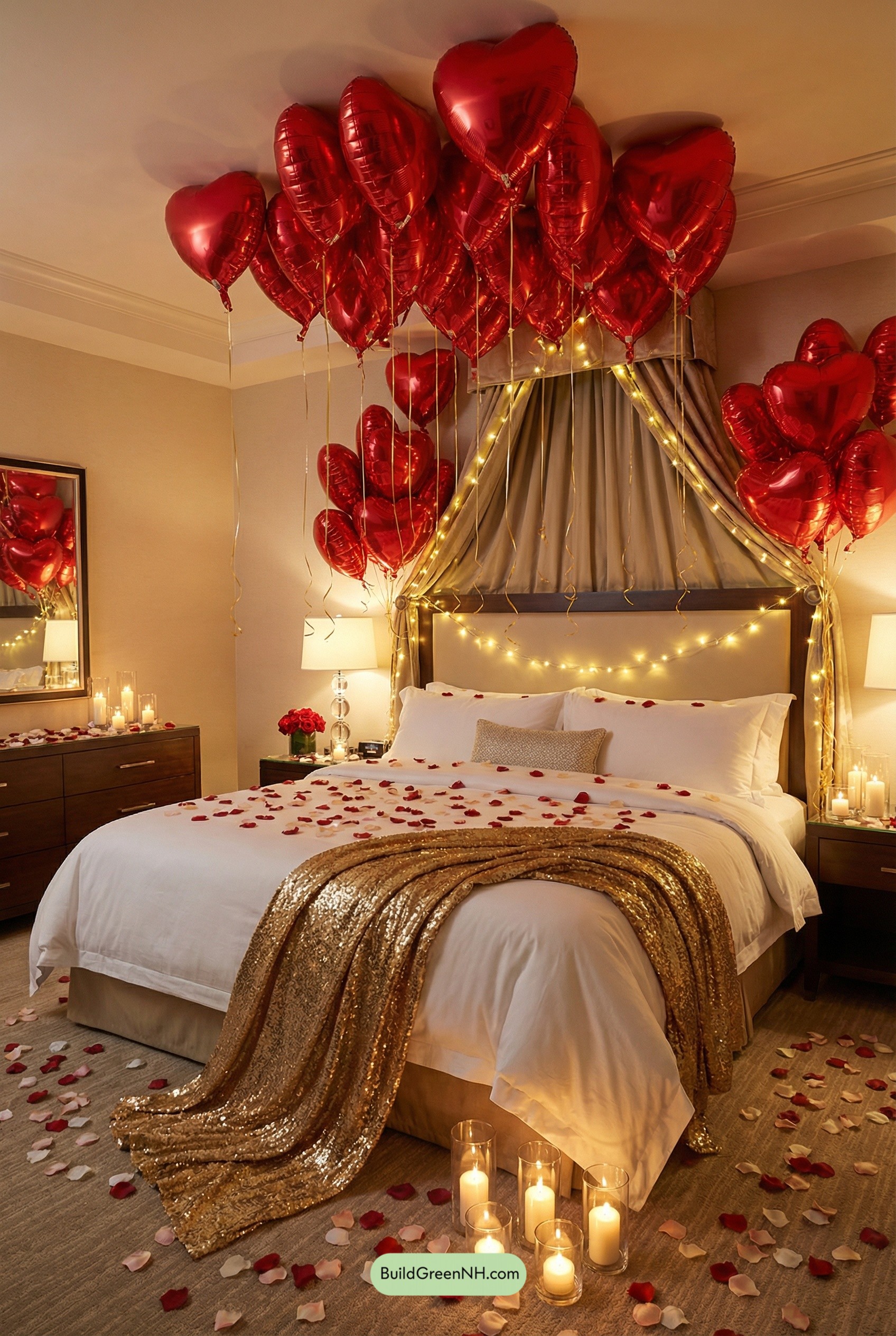 Heart-Balloon Canopy, Gold-Glam Bedscape