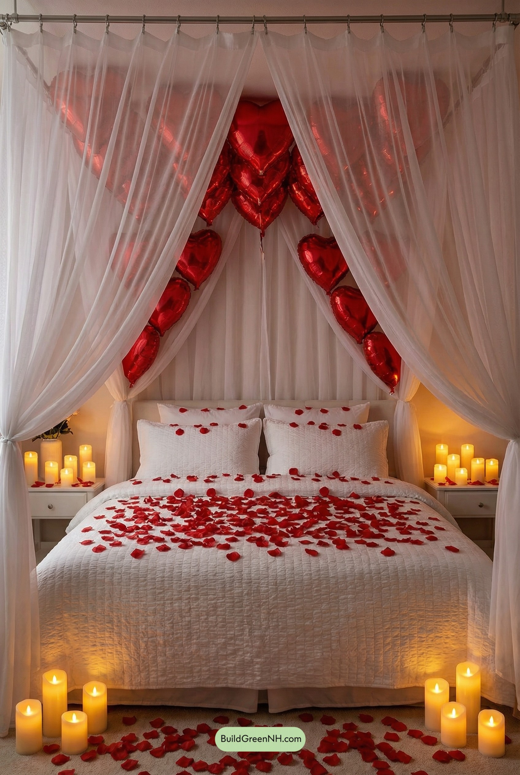 Sheer Canopy Romance with Heart Balloons