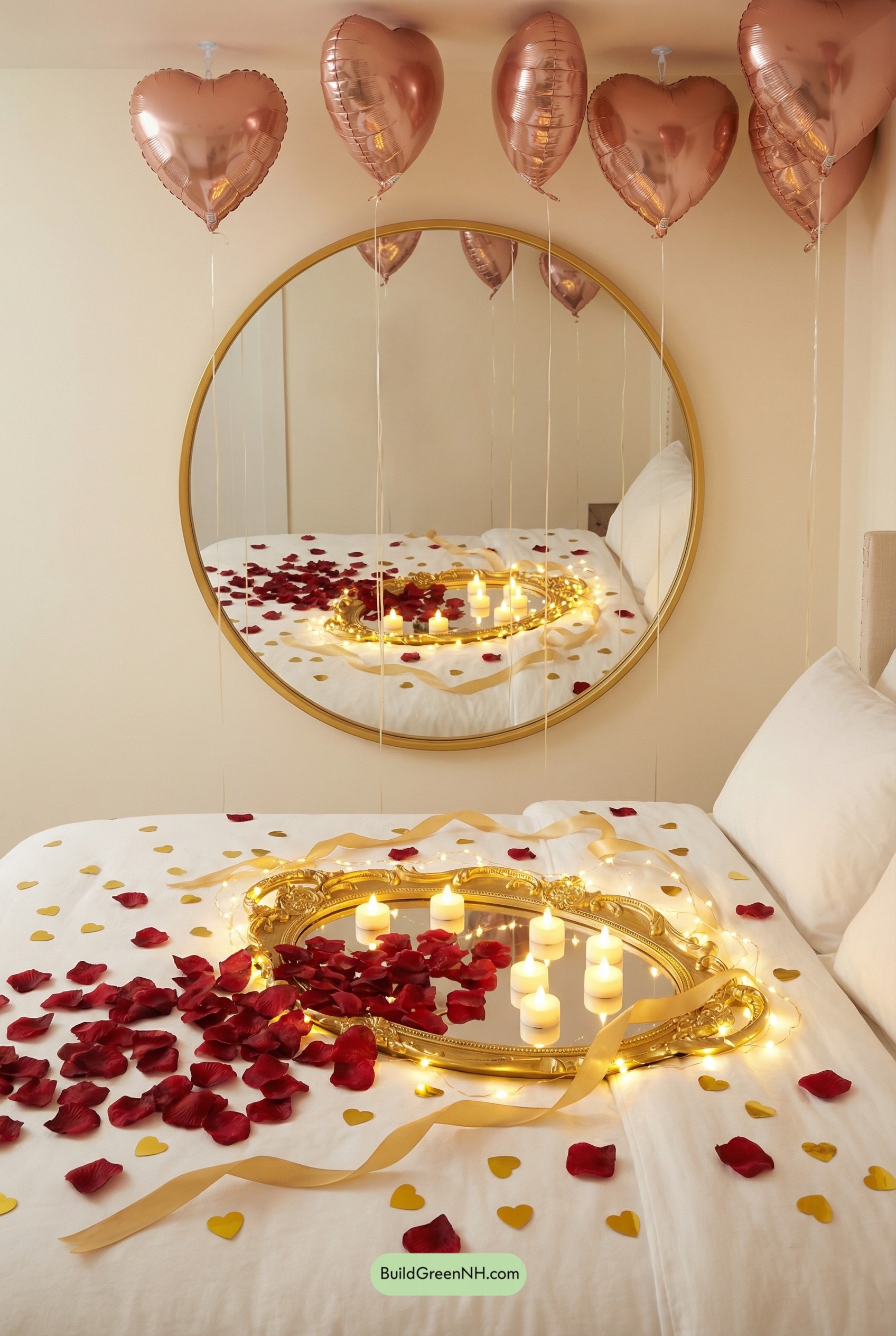 Mirror Magic: Candles, Petals, Heart Balloons