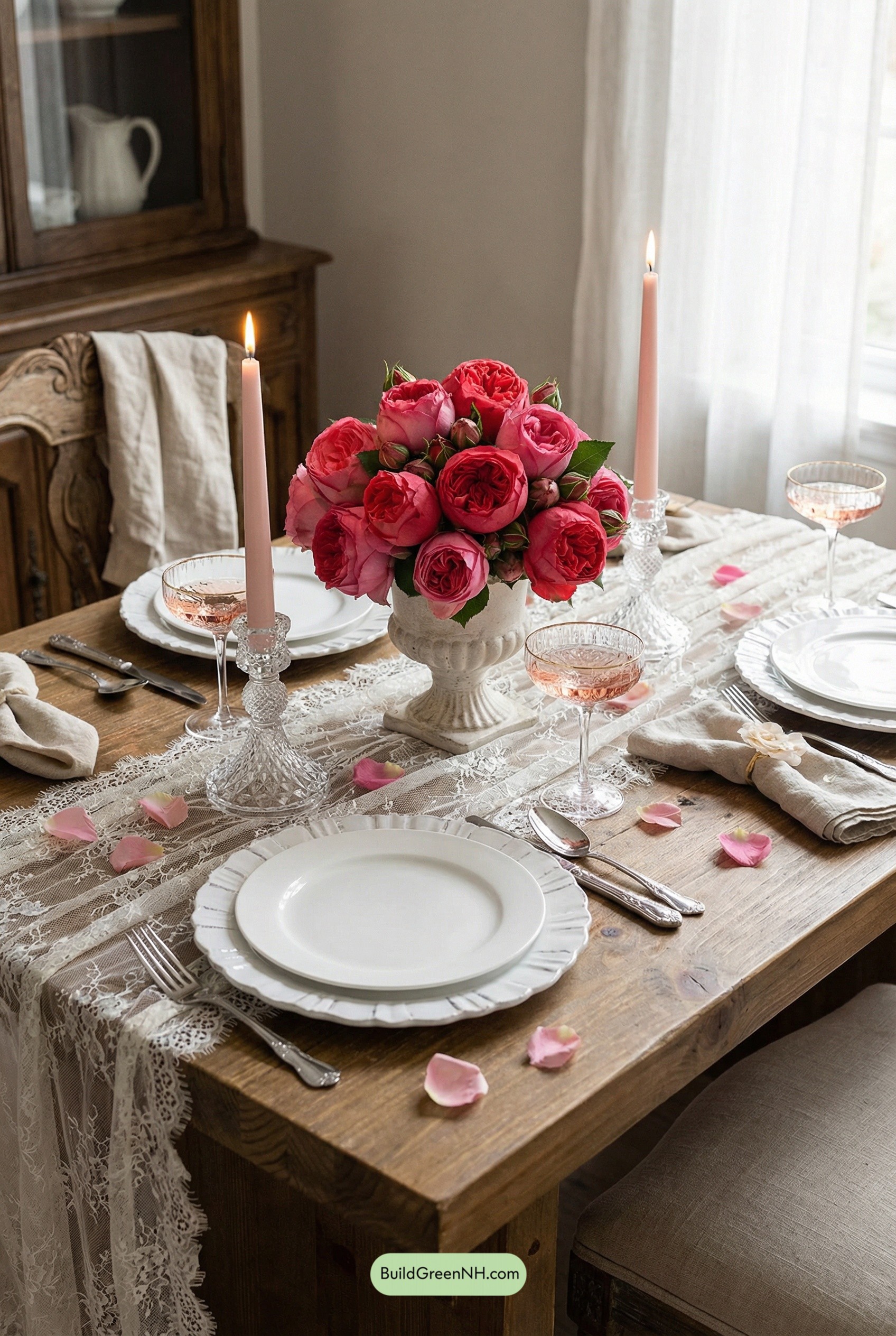 Lace-Runner Rose Urn Valentine Table