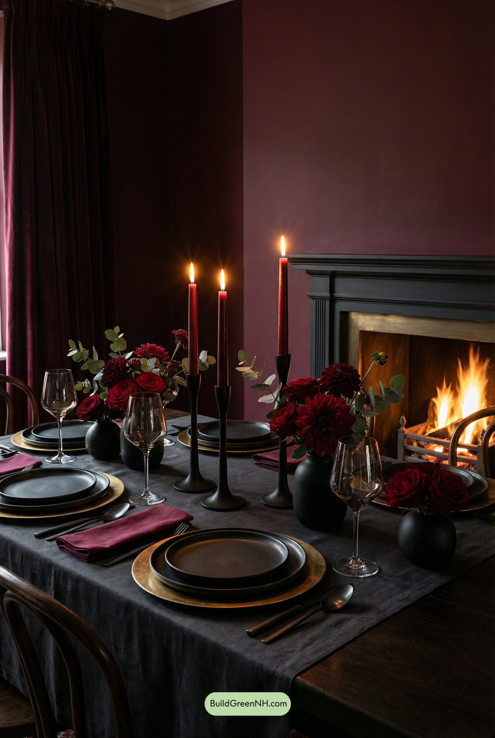 Burgundy Glow, Black Stoneware Romance
