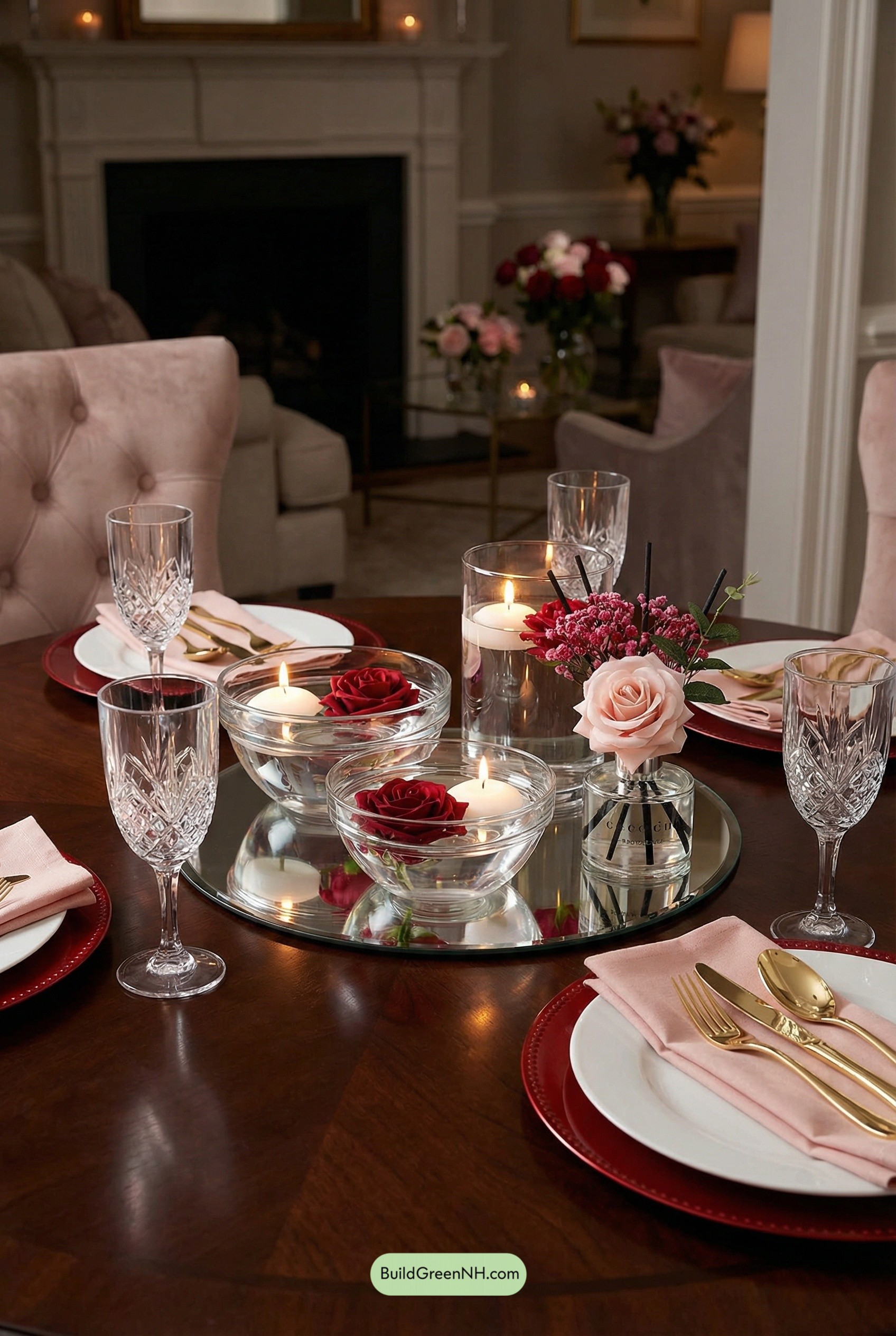 Floating Roses, Mirrored Candle Glow