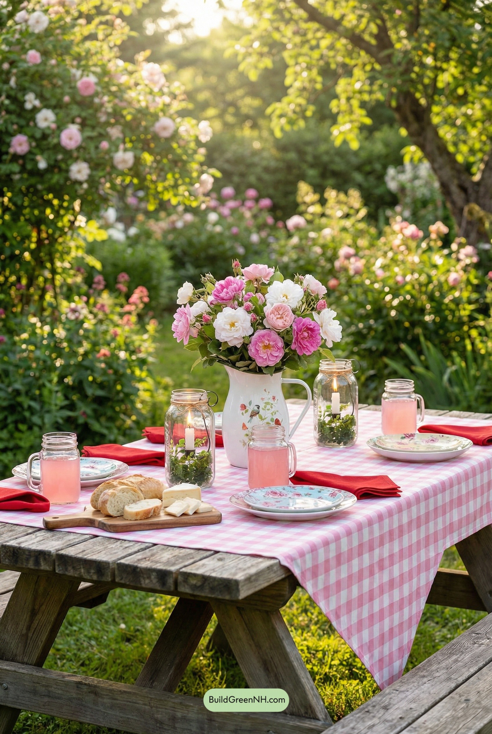 Gingham Garden Valentine Picnic Table