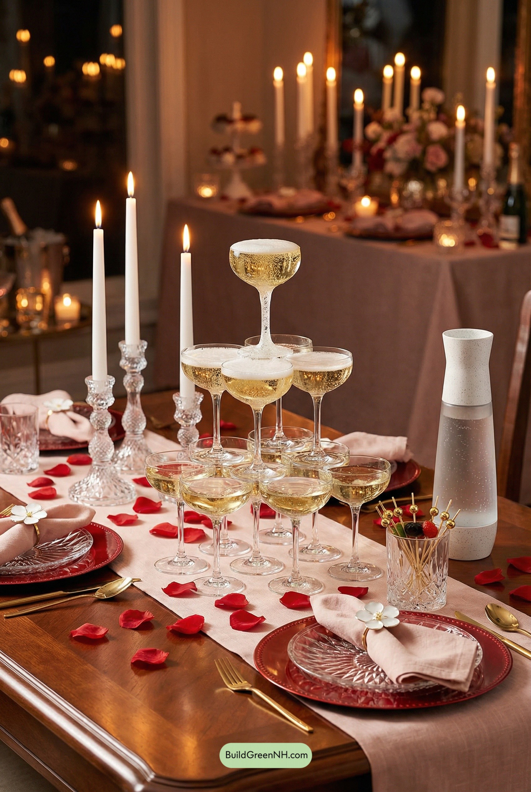 Champagne Coupe Tower Valentine Tablescape