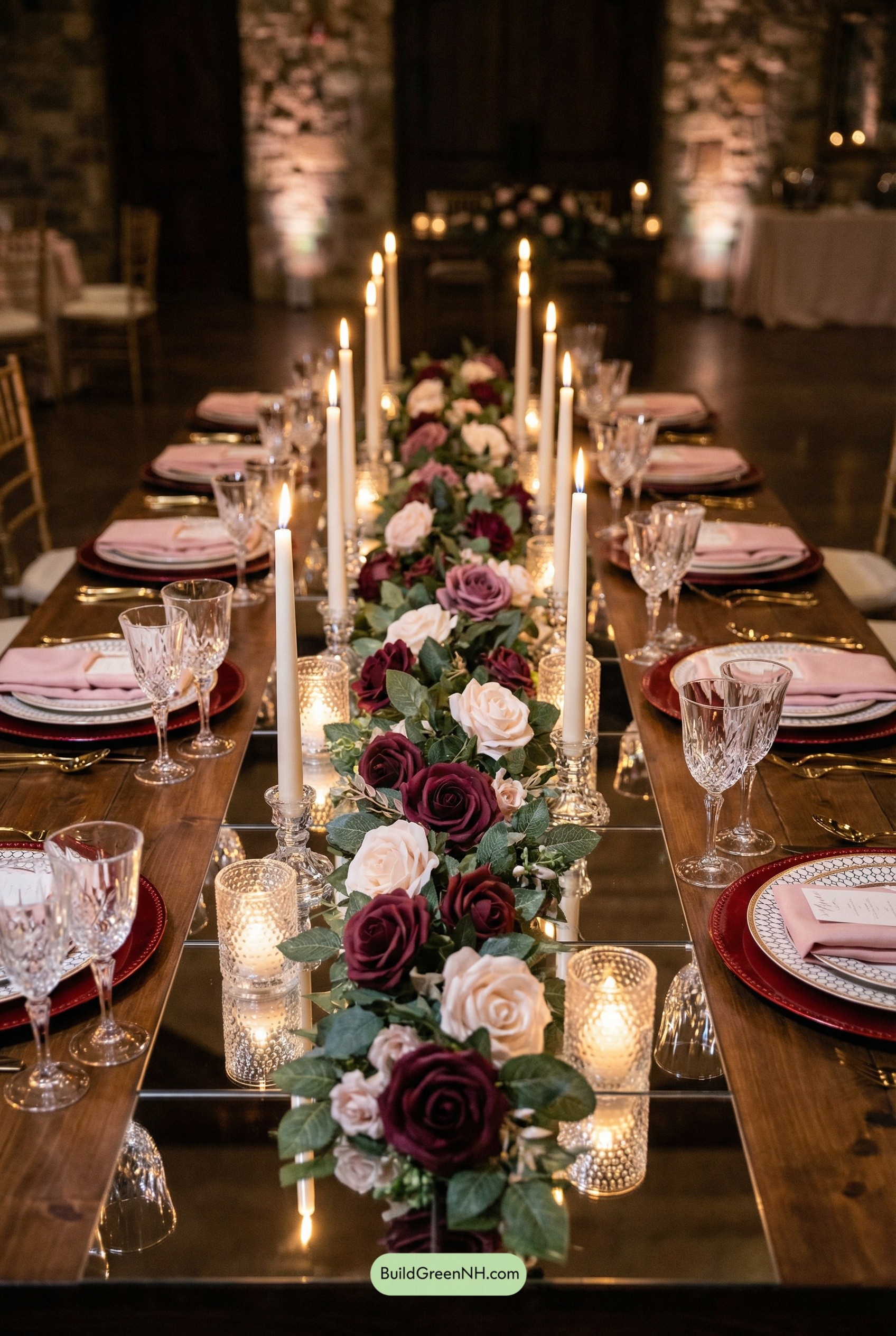 Mirrored Rose Runway with Candle Drama