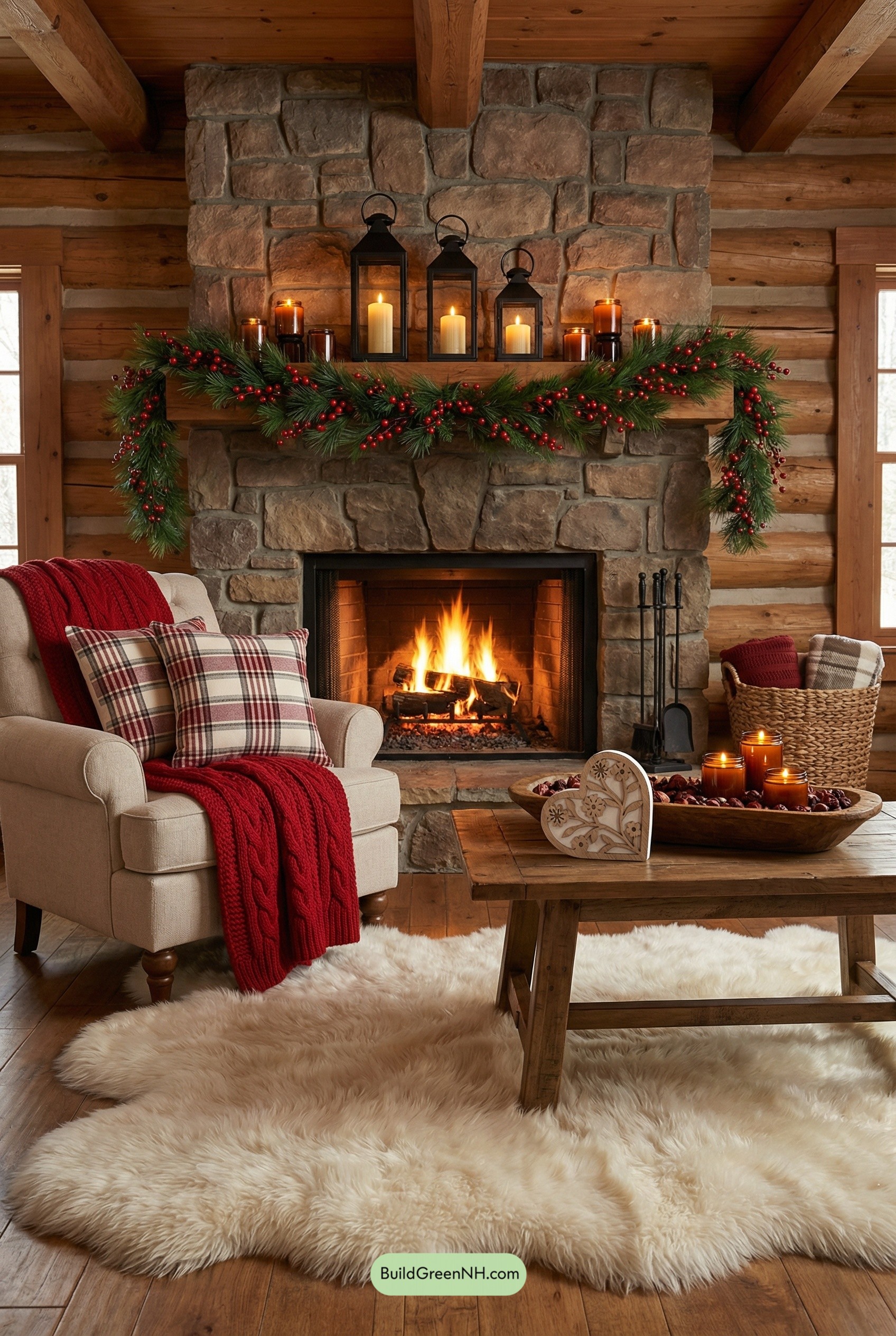 Candlelit Cabin Hearth, Valentine Red