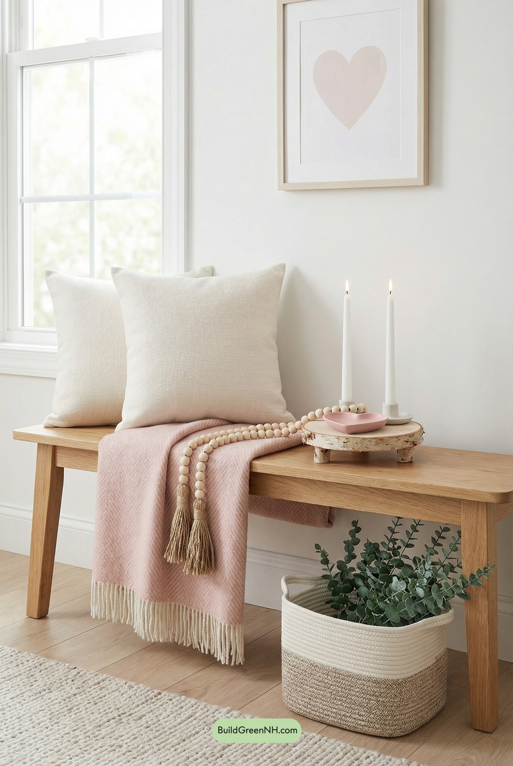 Soft Blush Scandinavian Valentine Bench