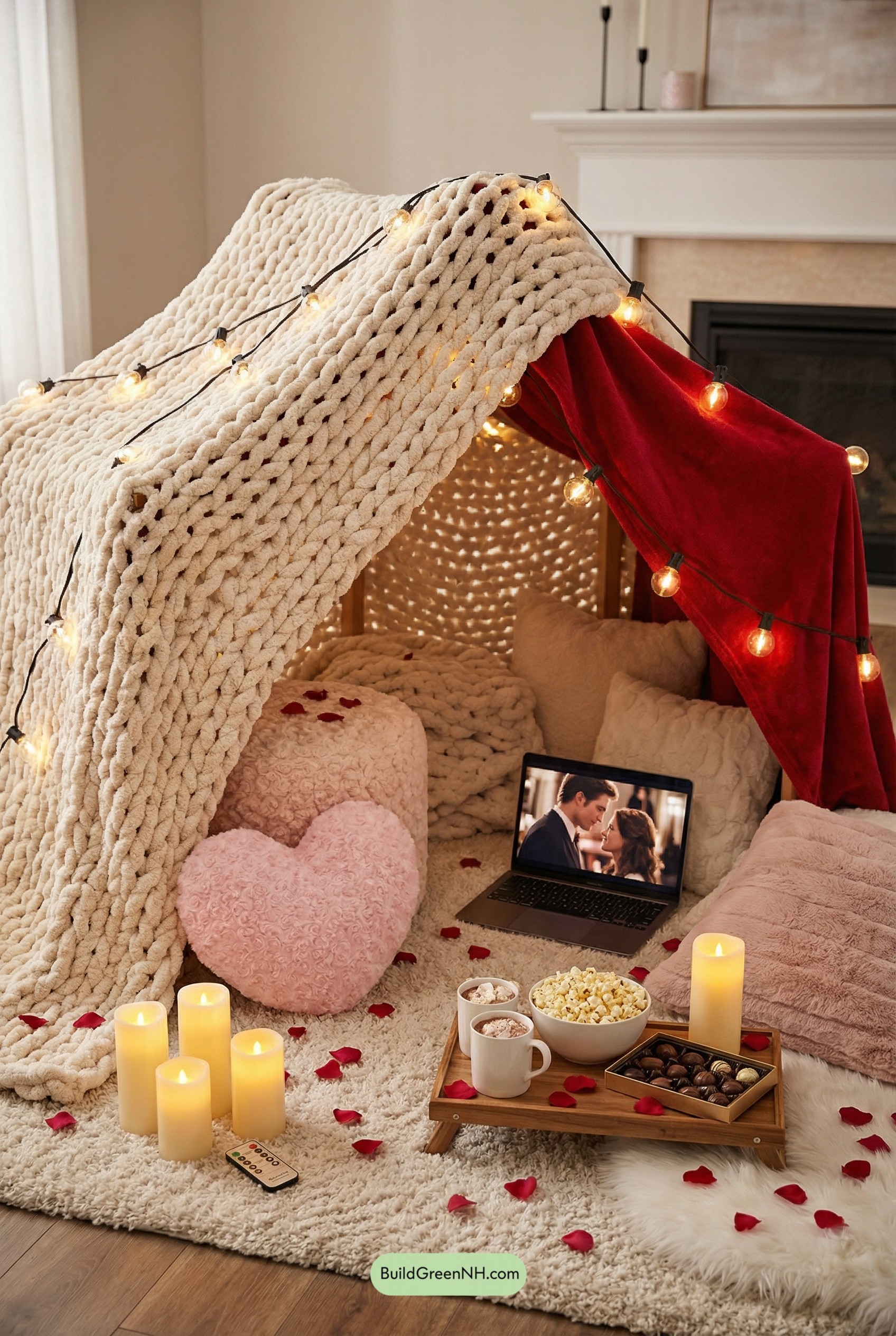 Twinkle-Lit Valentine Blanket Fort Lounge