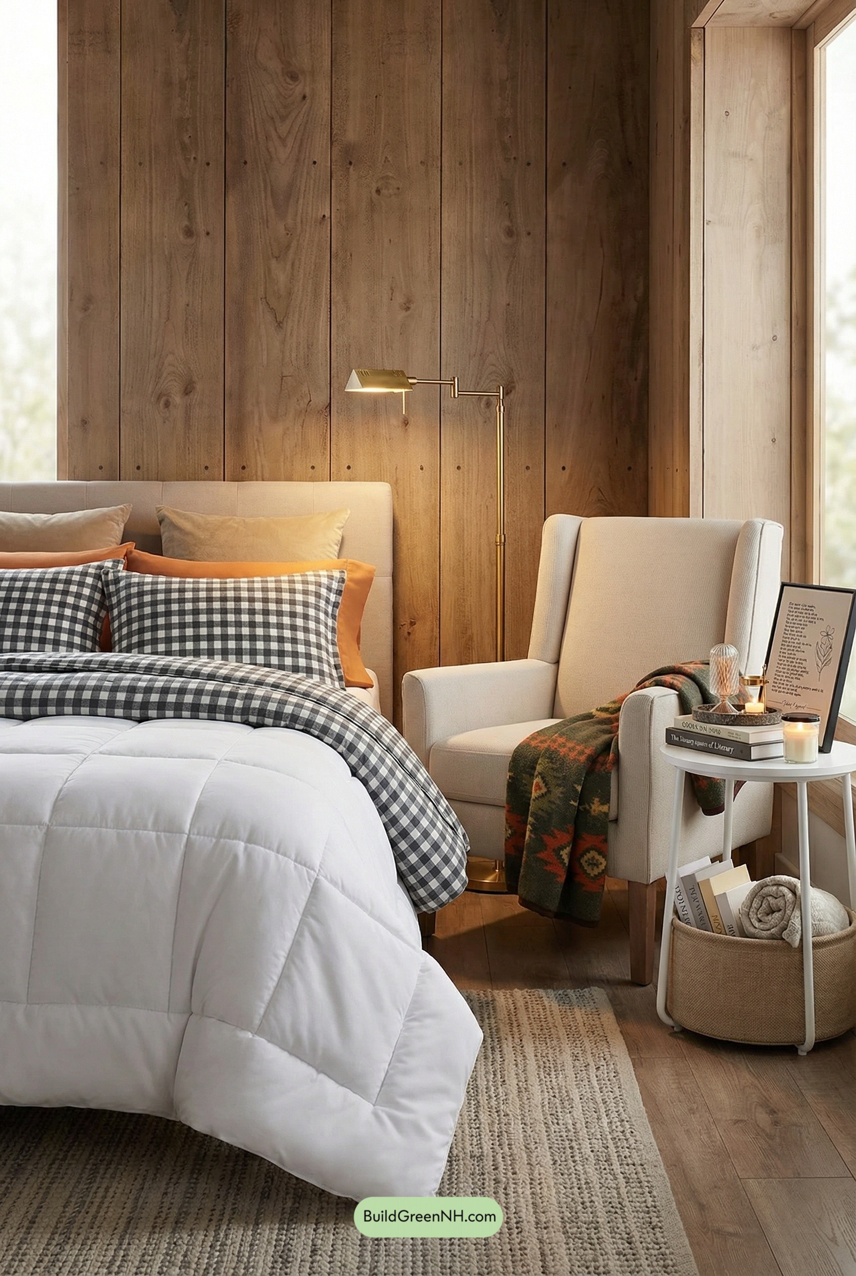 Bookish Bedside Nook, Plaid and Glow