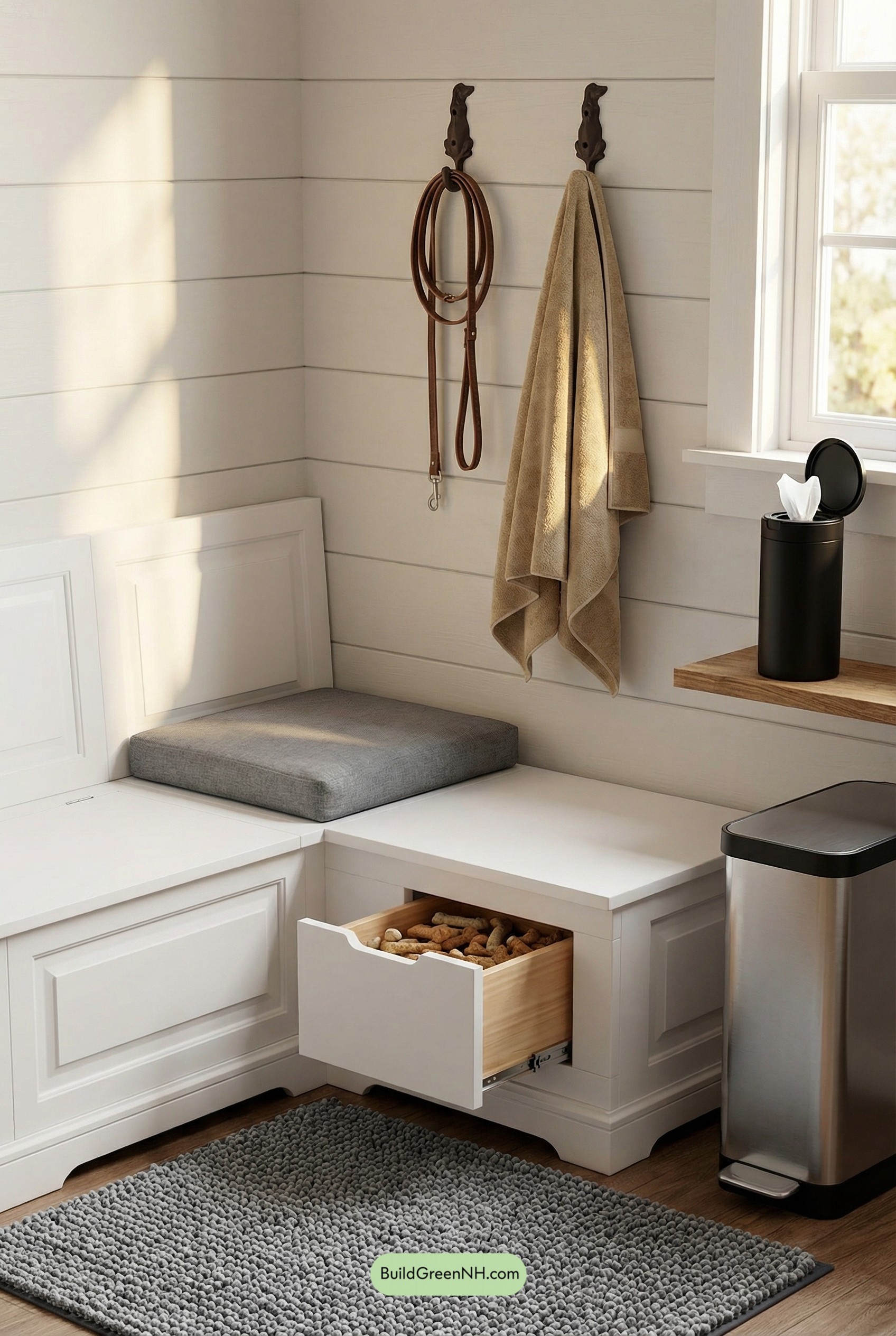 Mudroom Bench with Built-In Dog Nook