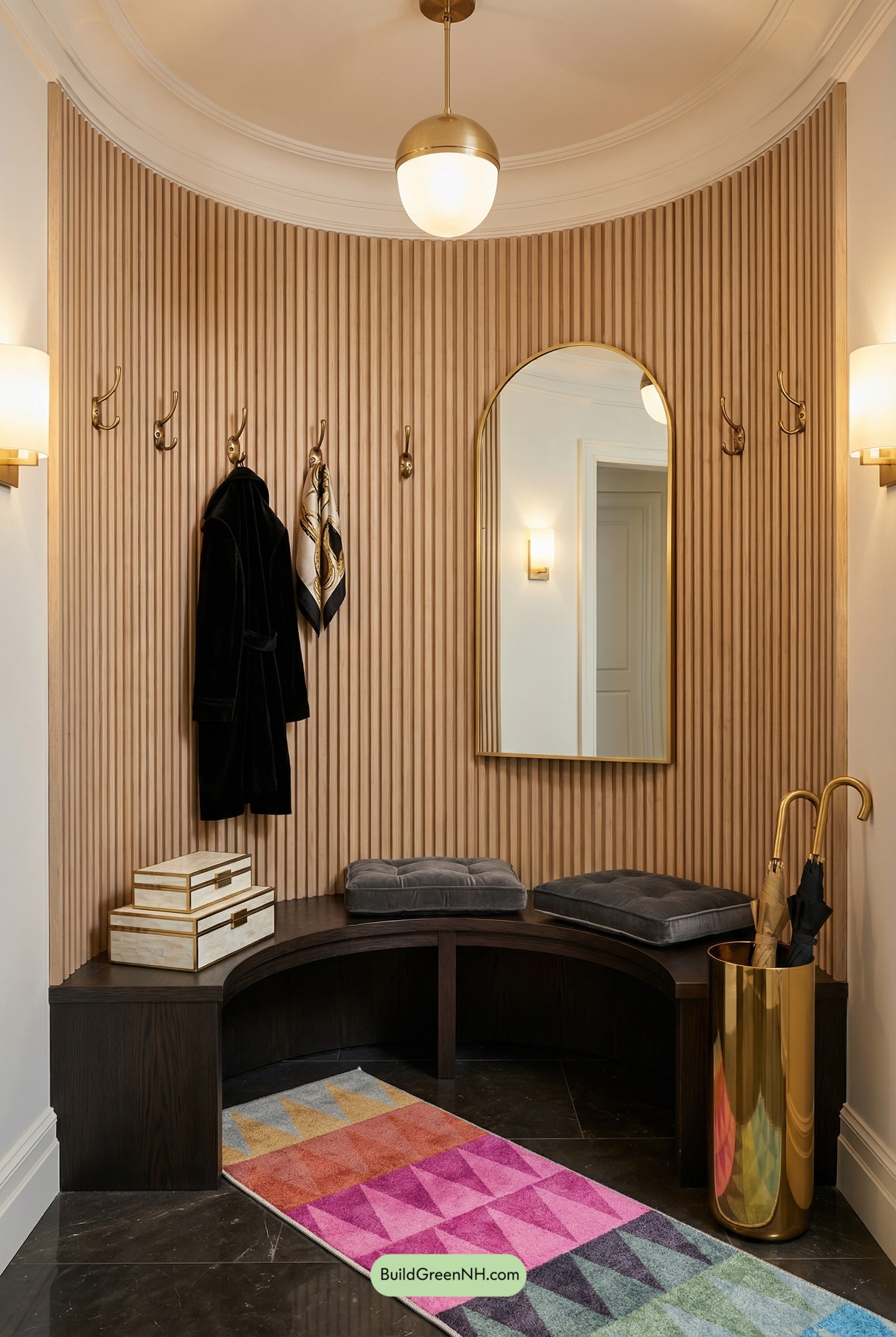 Deco Curve Mudroom in Brass & Noir