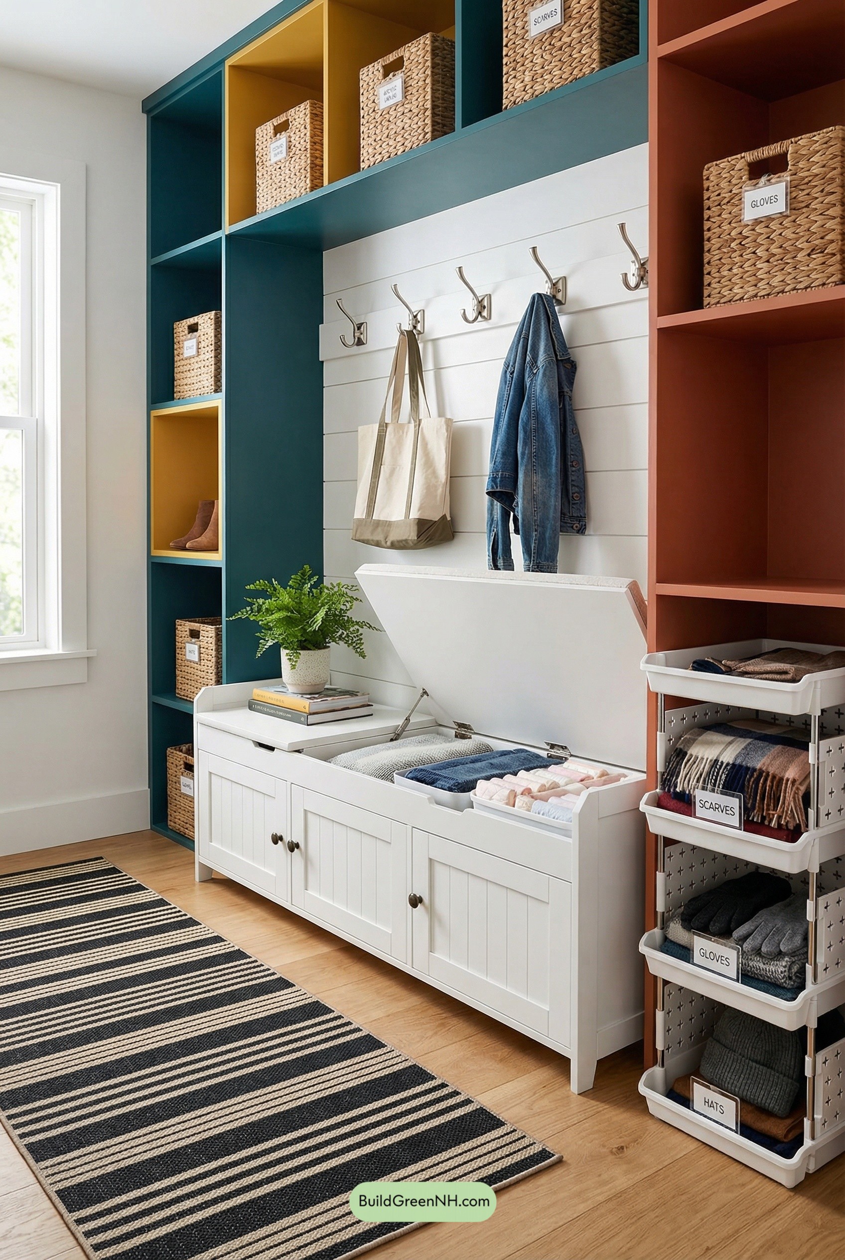 Color-Block Mudroom With Sneaky Storage
