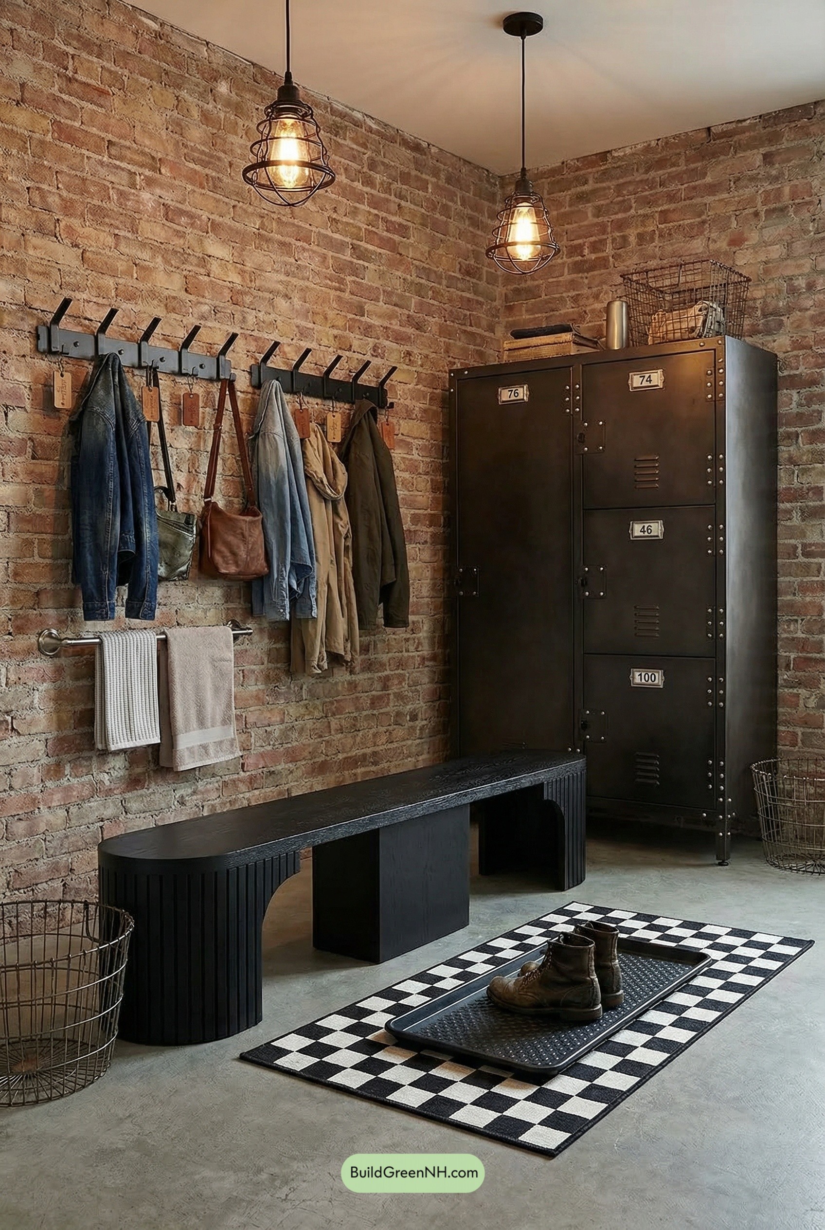 Vintage Locker-Style Mudroom With Numbered Lockers