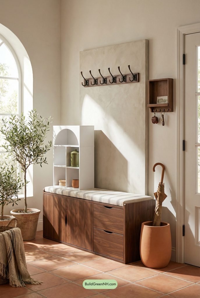 Sun-Baked Mediterranean Mudroom Bench Nook