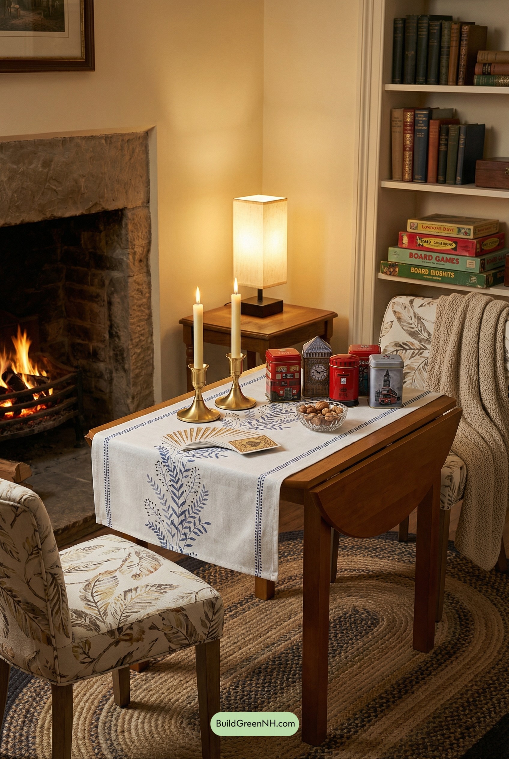 Lamplit Card Table by the Hearth