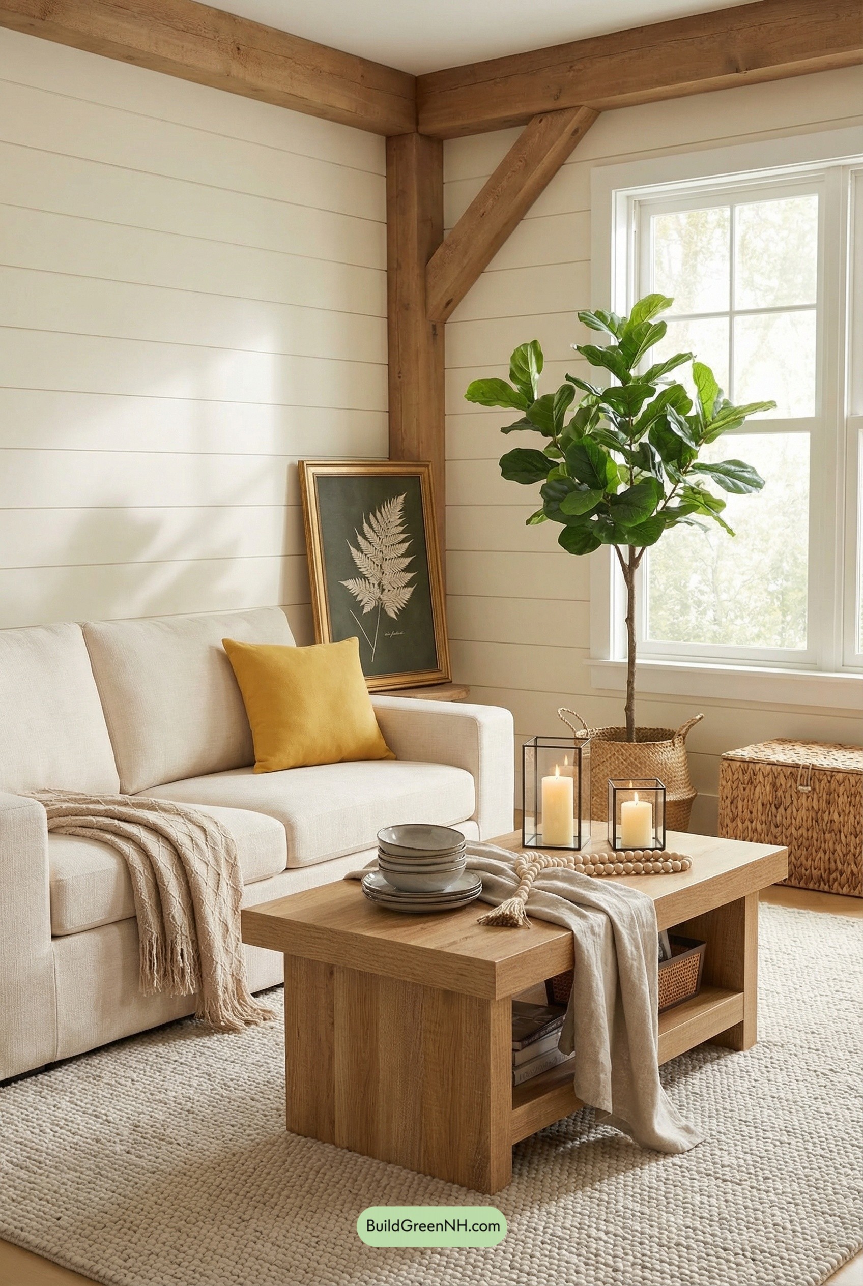 Cream Cottage Calm with One Bold Leaf