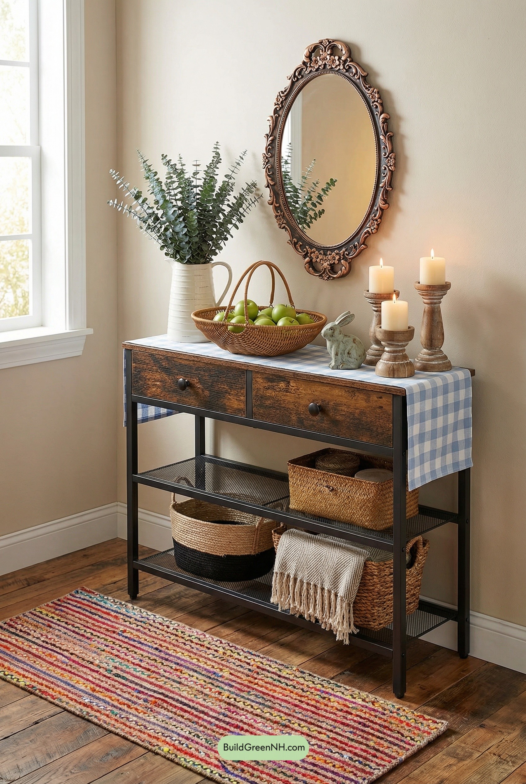 Gingham-Runner Console with Orchard Charm