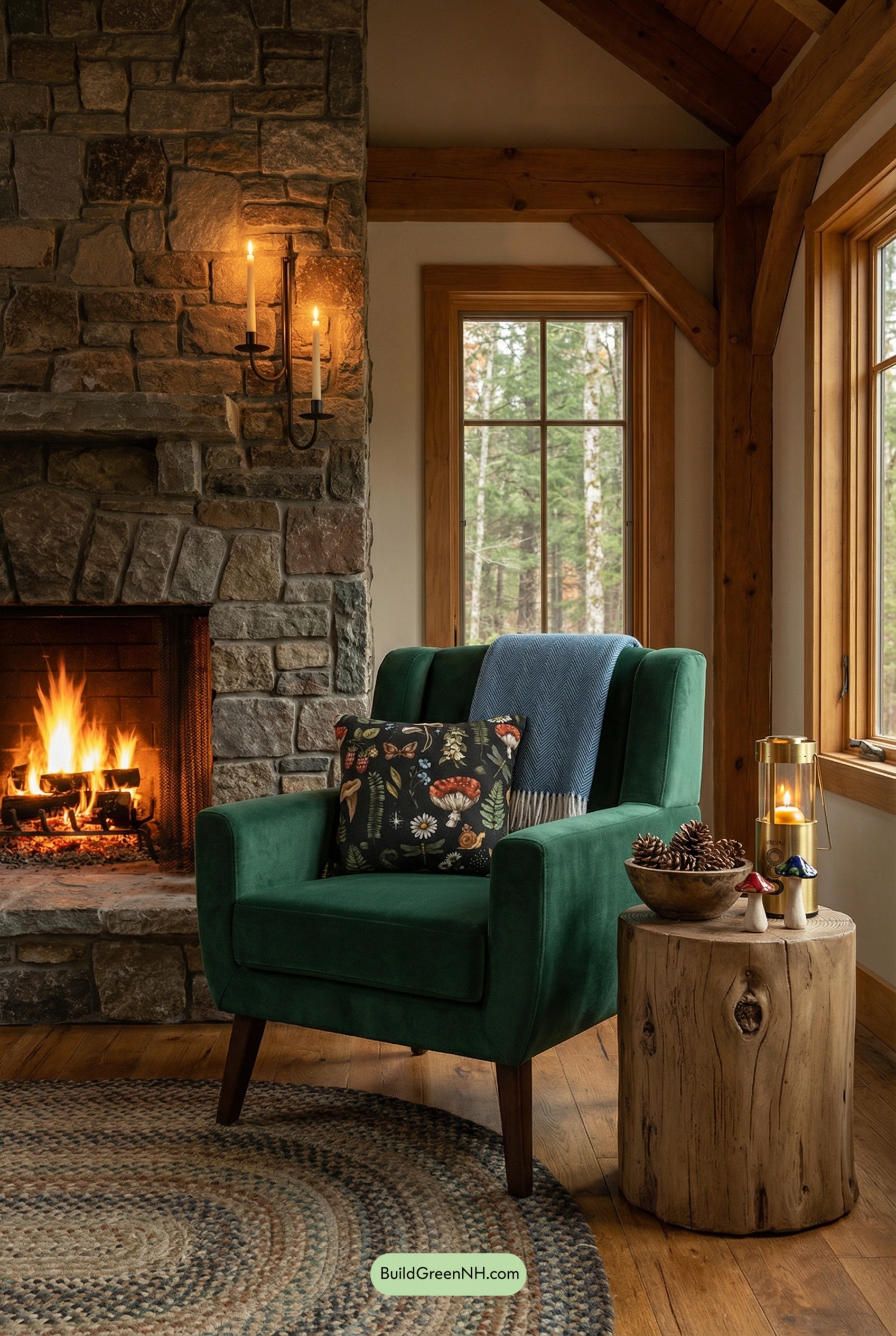 Deep Green Hearthside Cottage Nook