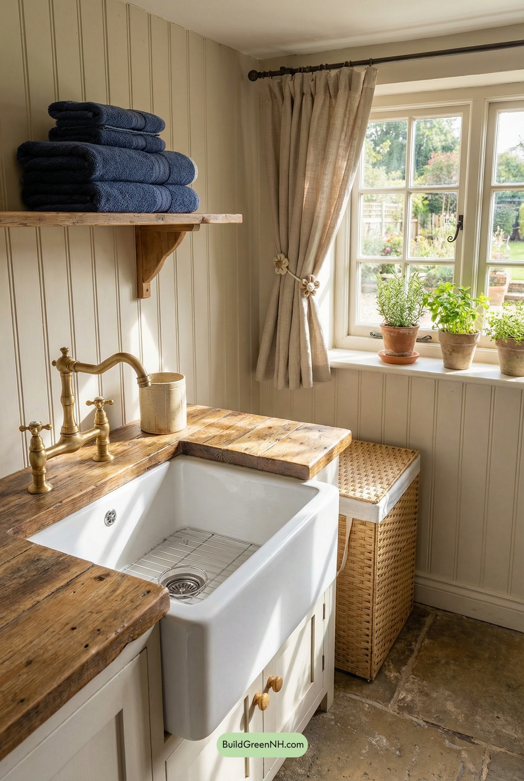 Apron Sink, Sunlight, and Wicker Calm