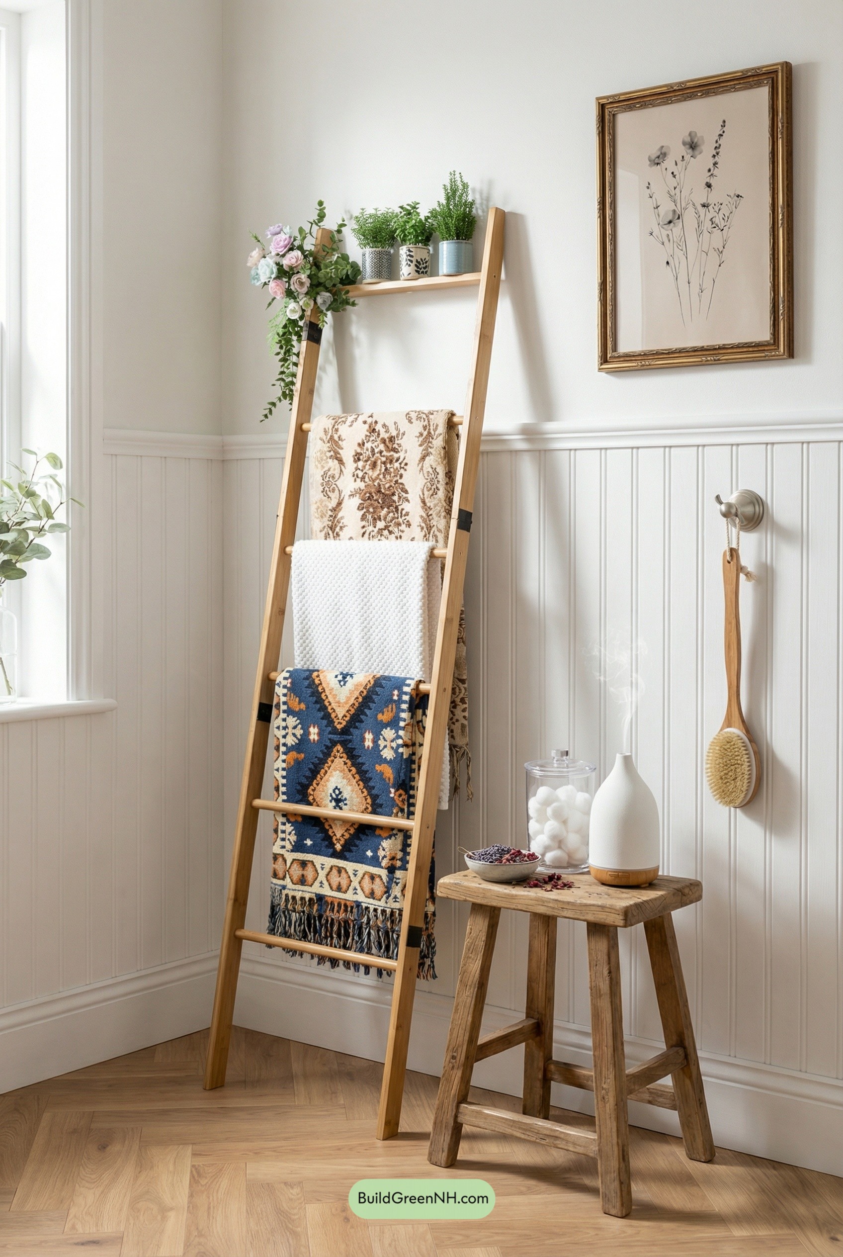 Rustic Towel Ladder Spa Nook