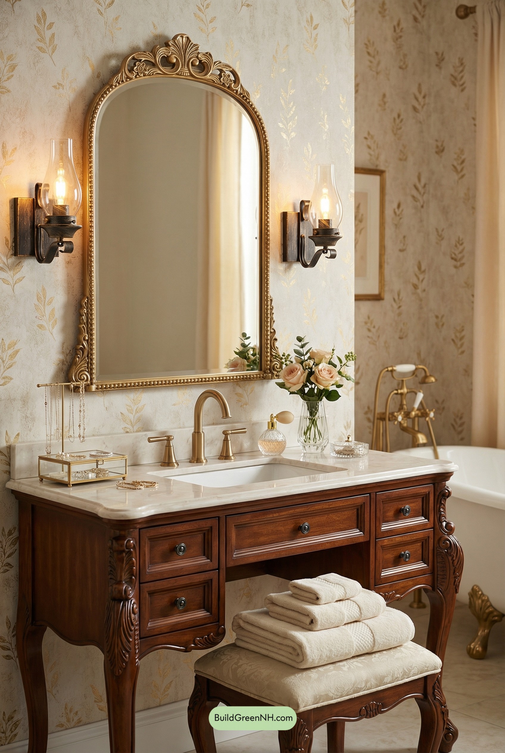 Antique Vanity Turned Soft-Gold Sink