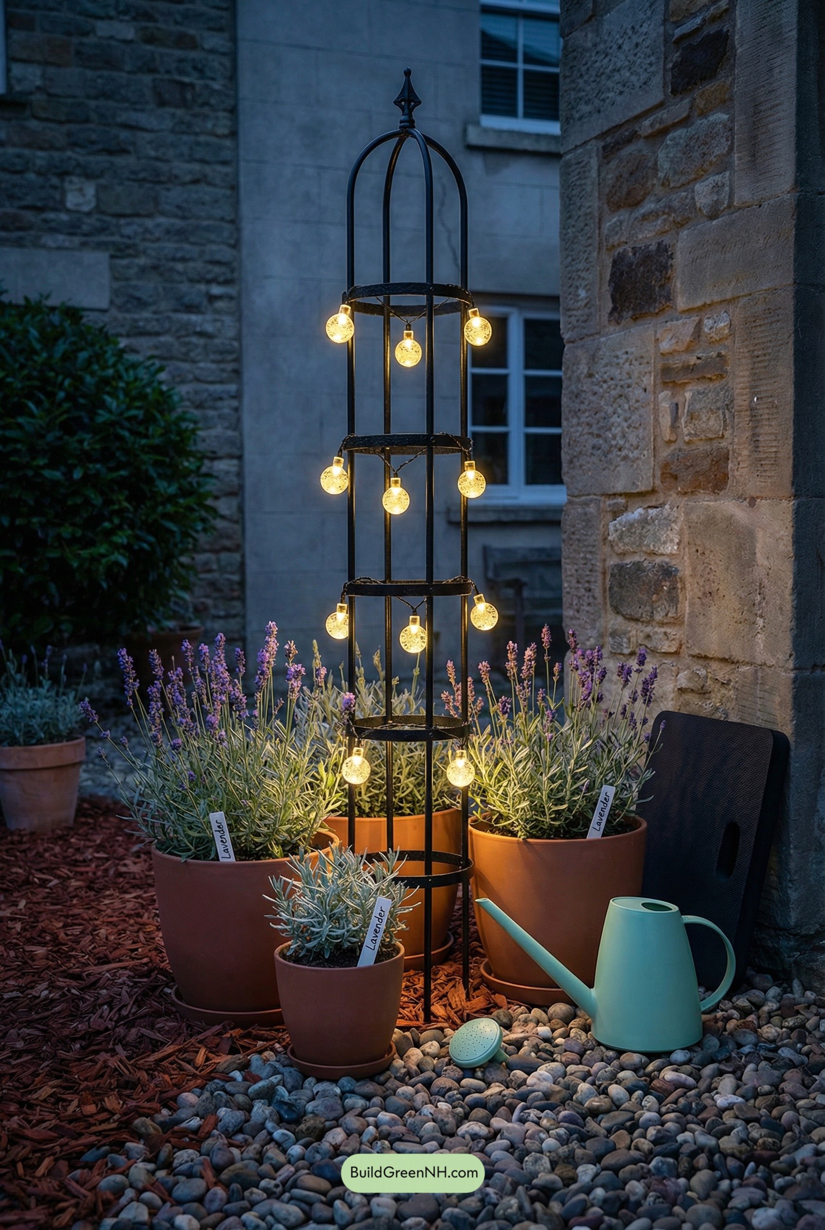 Glowing Obelisk Trellis Lavender Courtyard
