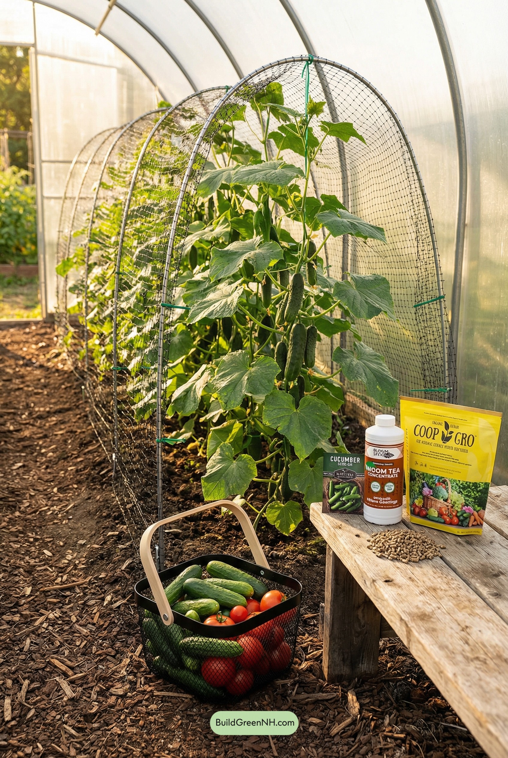 Harvest-Ready Cucumber Hoop Tunnel Trellis
