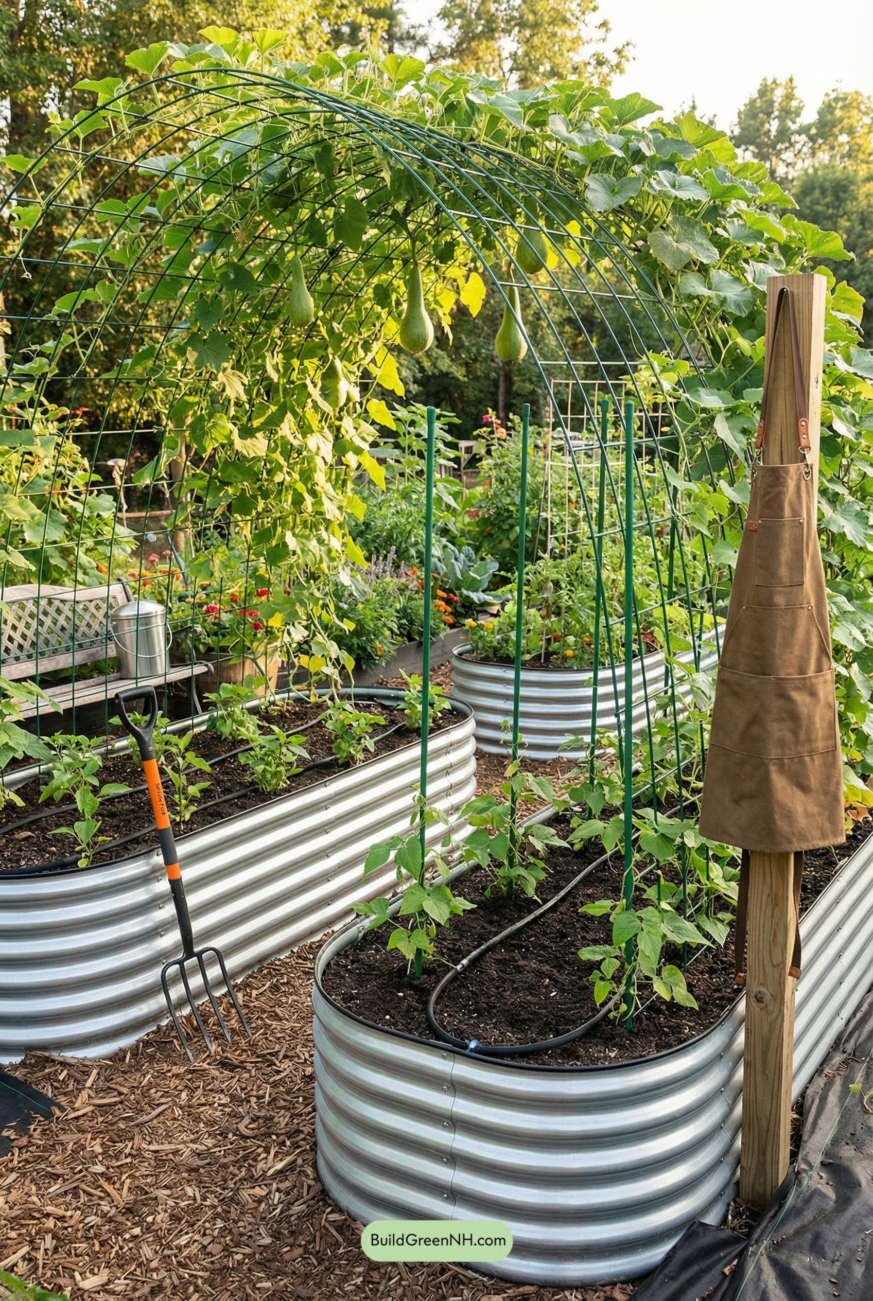 Edible Archway Between Raised Bed Bridges