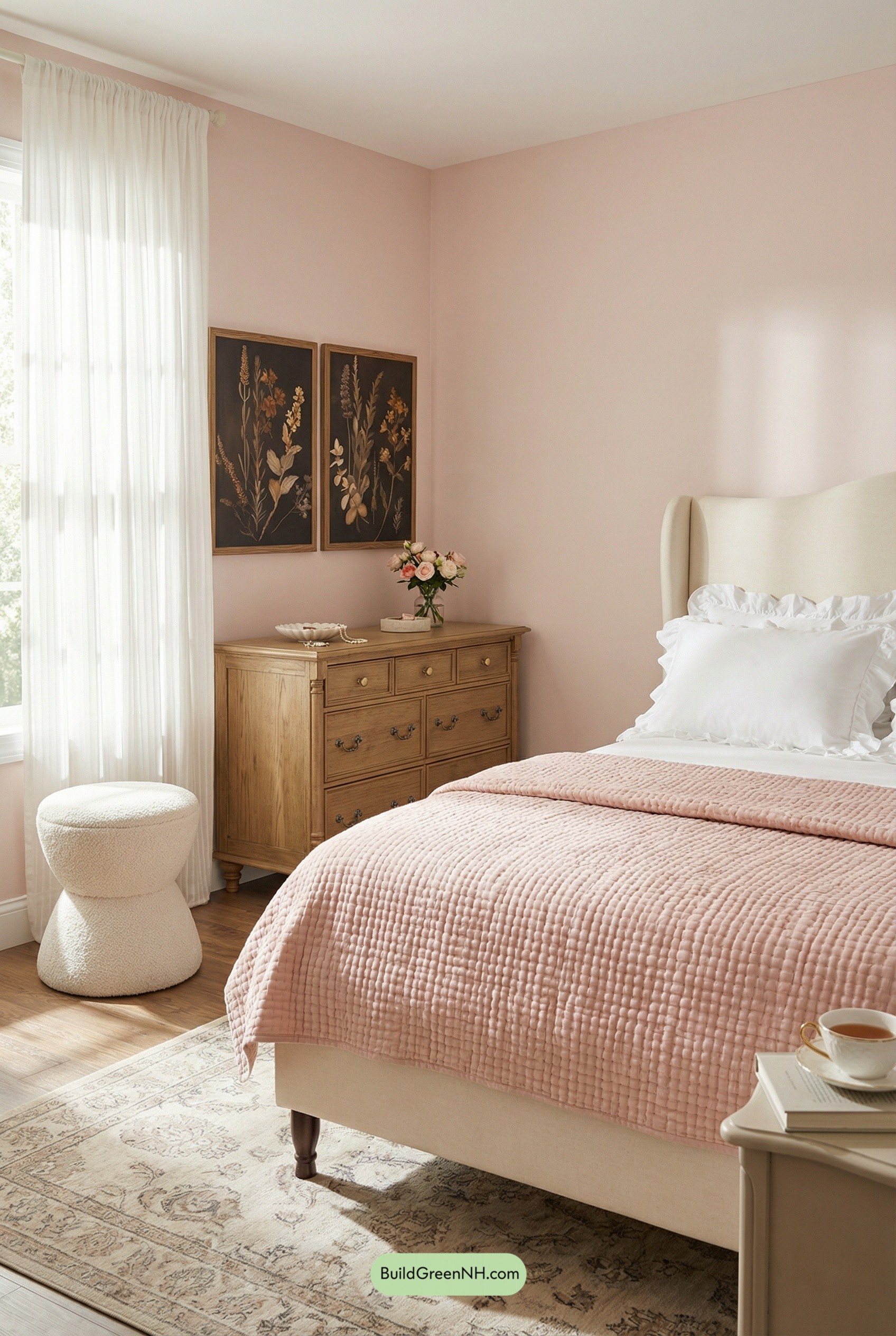Blush Cottagecore Bedroom with Airy Sheers