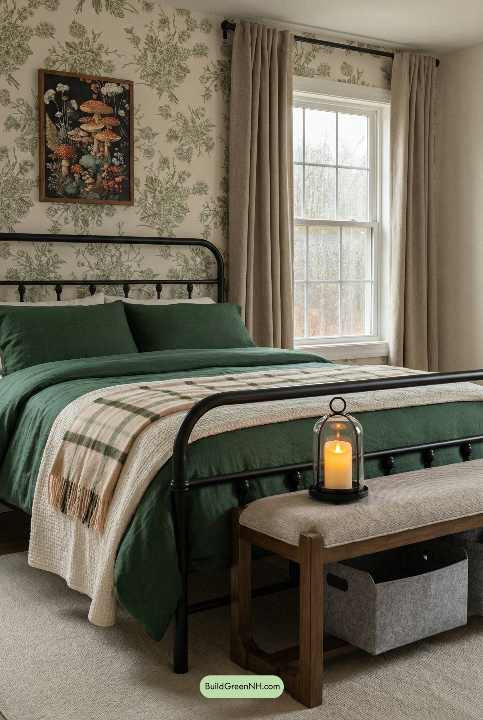 Rainy-Day Green Plaid Cottage Bedroom