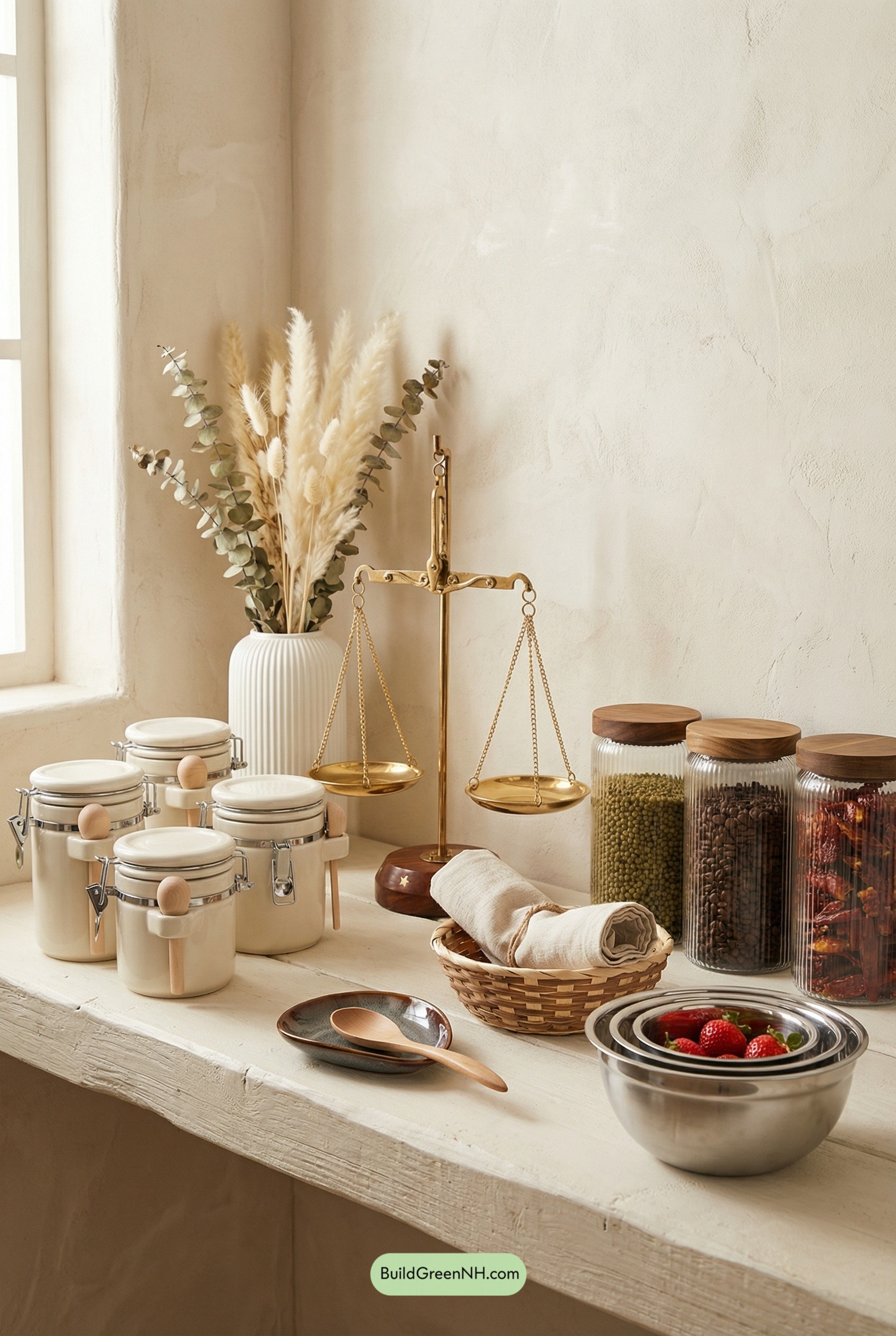 Creamy Pantry Shelf with Brass Balance