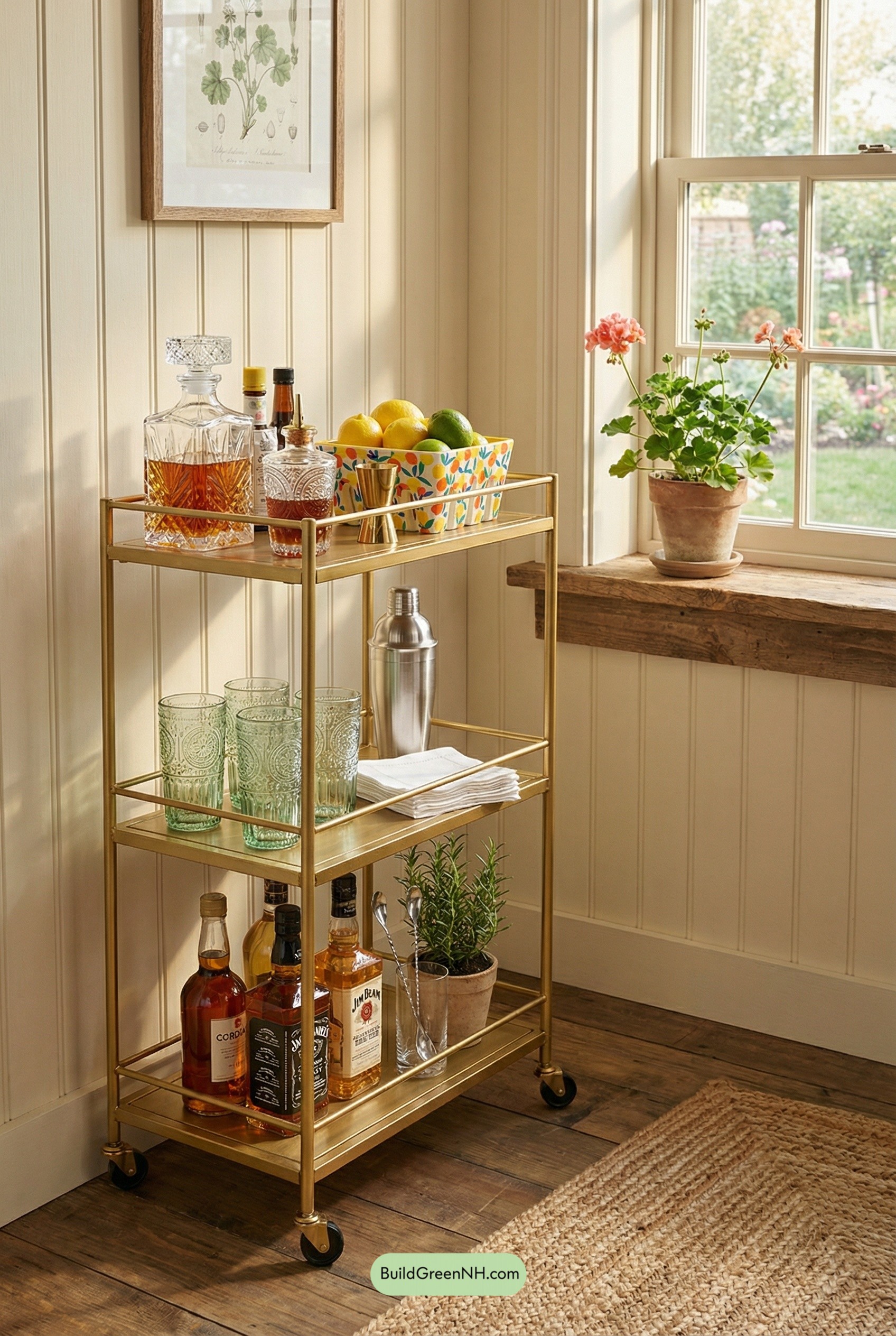 Brass Bar Cart with Citrus Charm
