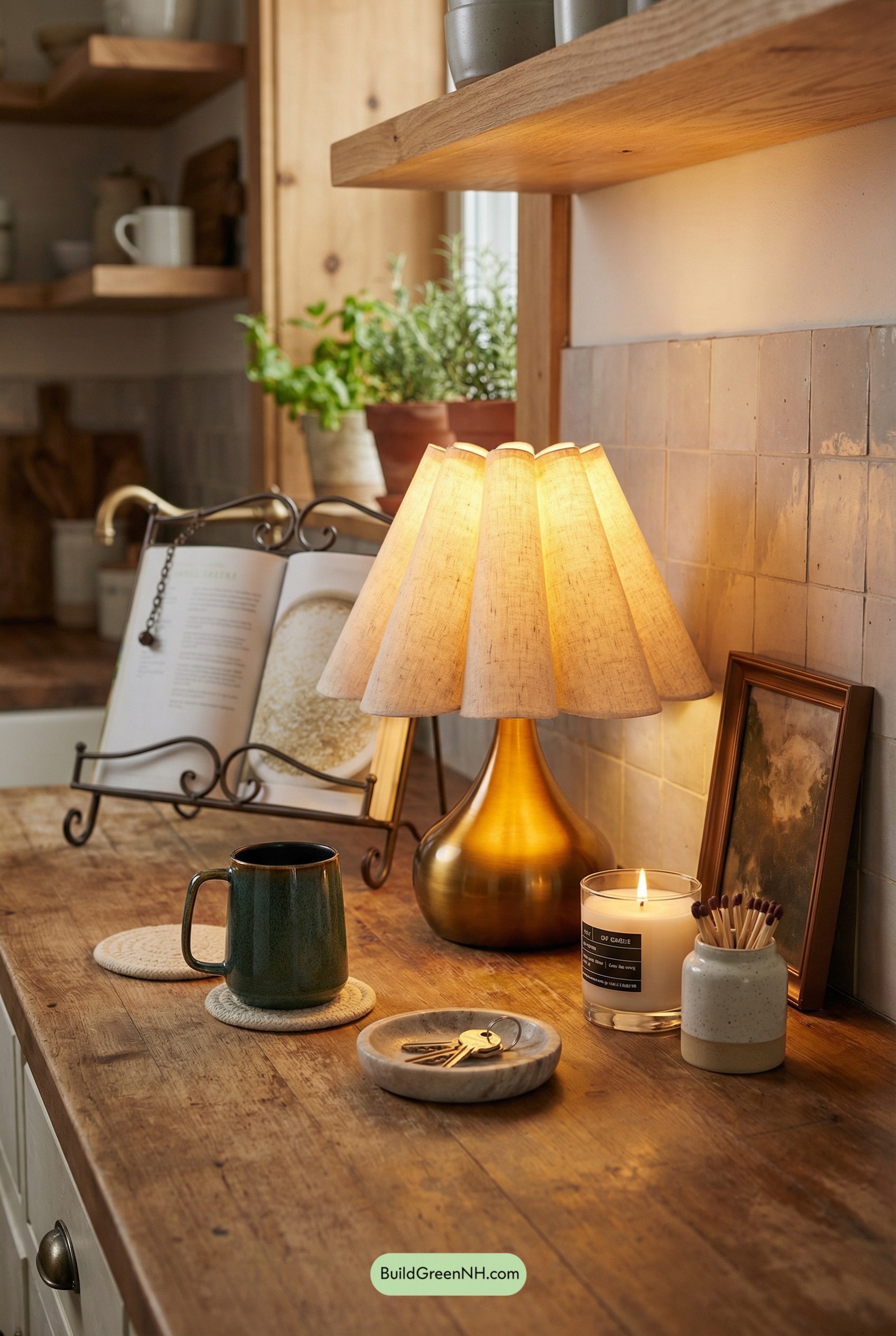 Pleated Brass Lamp, Cottage Kitchen Glow