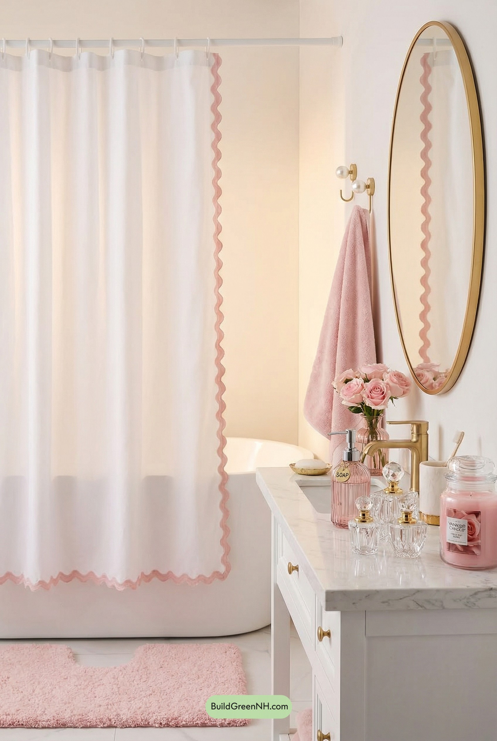 Coquette Blush Bathroom with Gold Glow