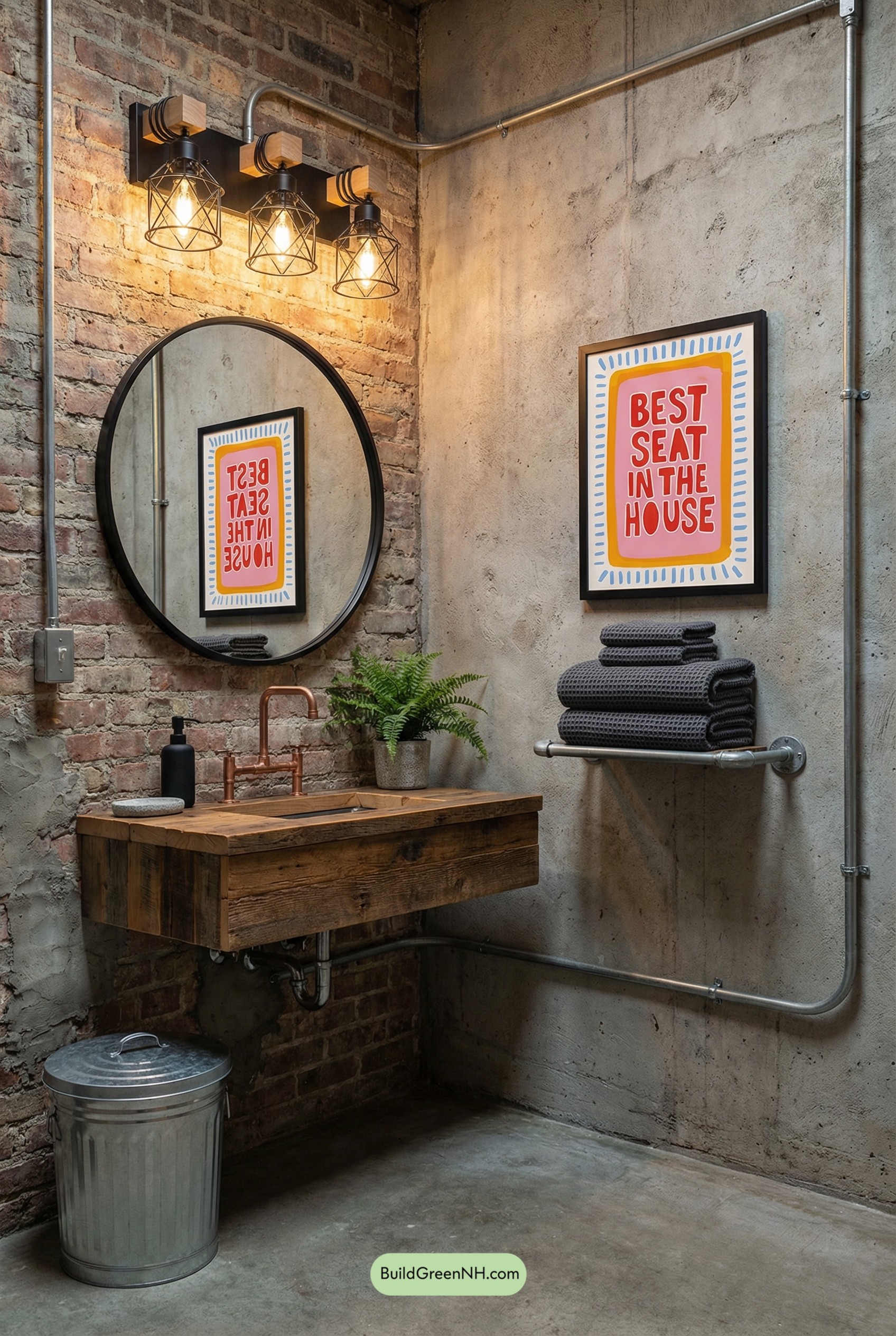 Industrial Loft Bathroom with Bold Print