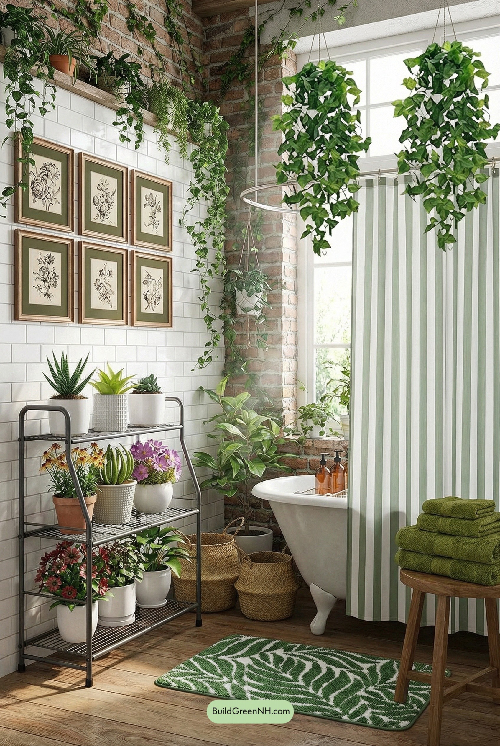 Greenhouse-Inspired Bathroom with Hanging Vines
