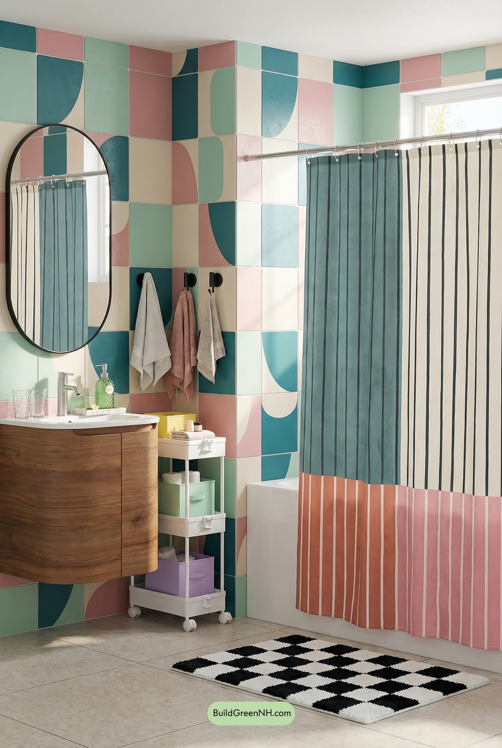 Playful Curves, Pastel Tile, Modern Calm