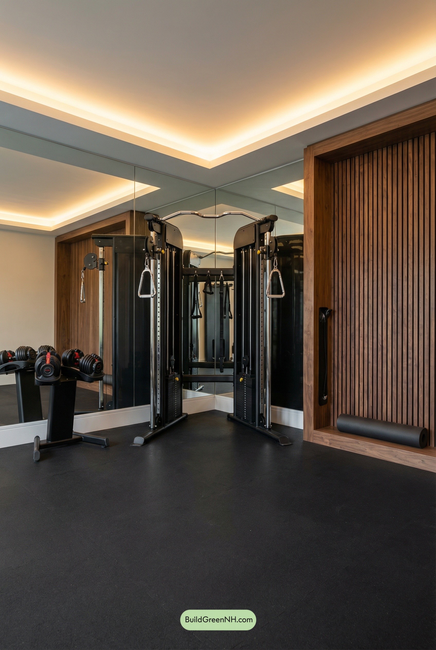 Black-and-Walnut Gym with Zen Nook