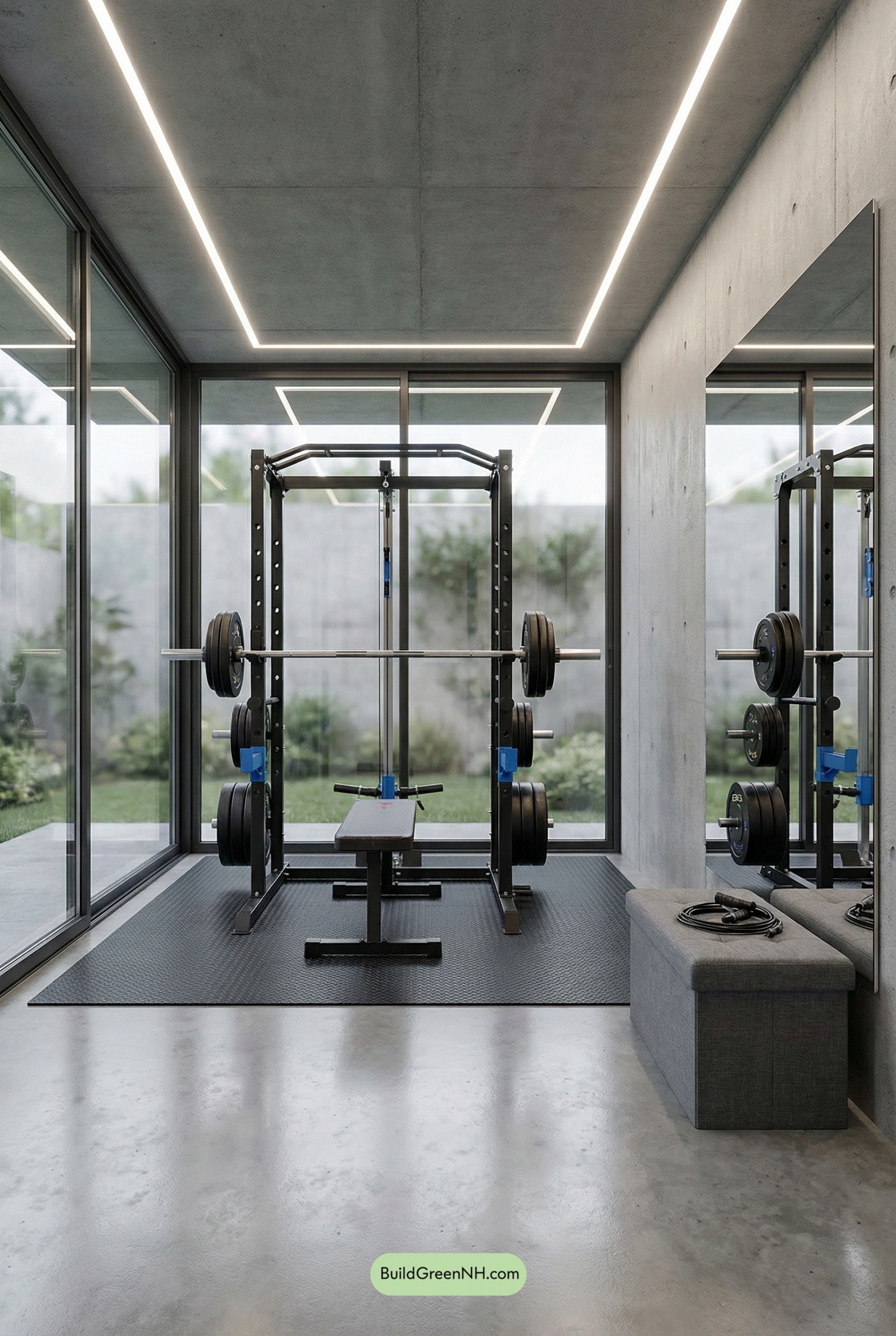 Concrete-and-Glass Home Gym, Perfectly Edited
