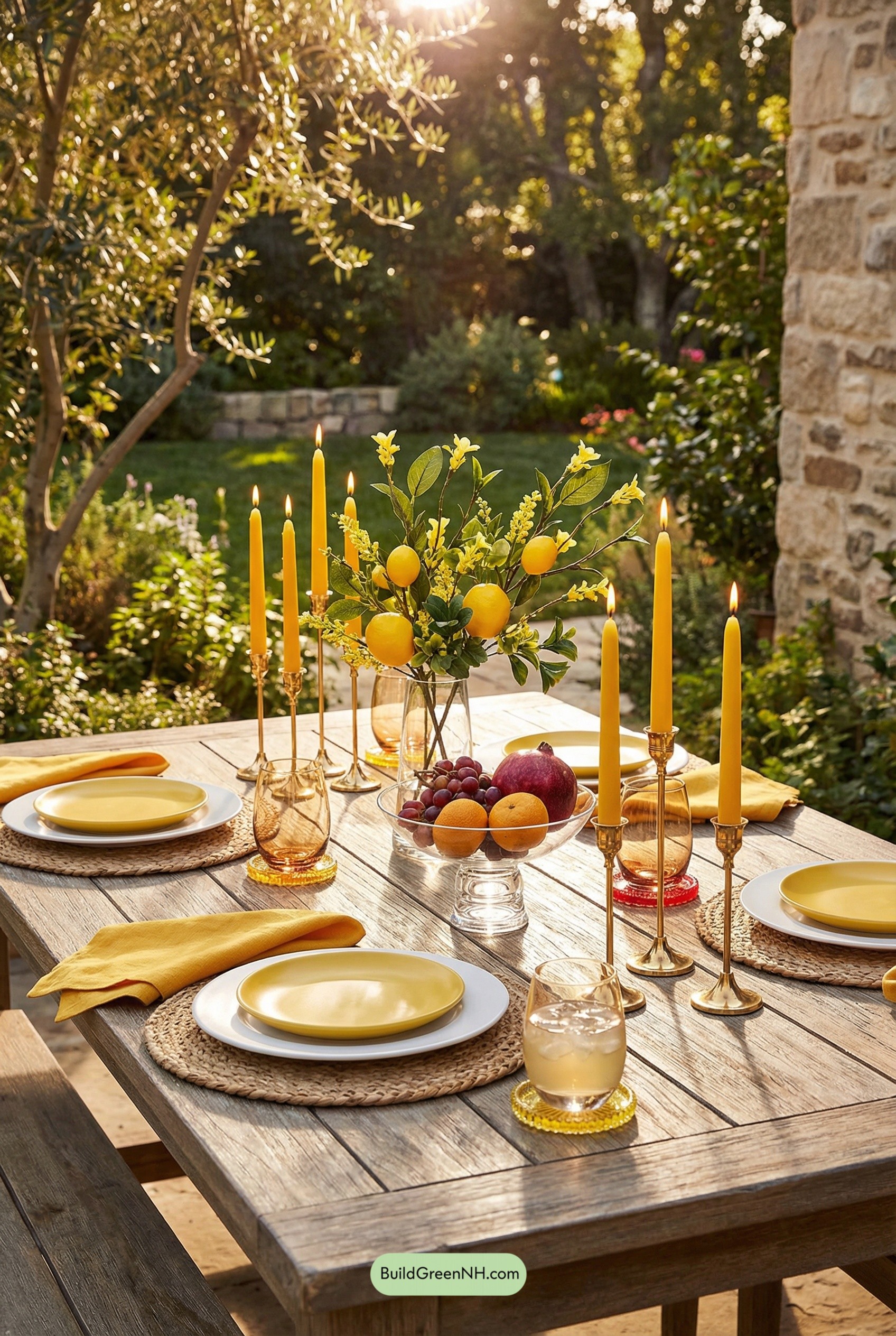 Citrus Candlelight on a Garden Table